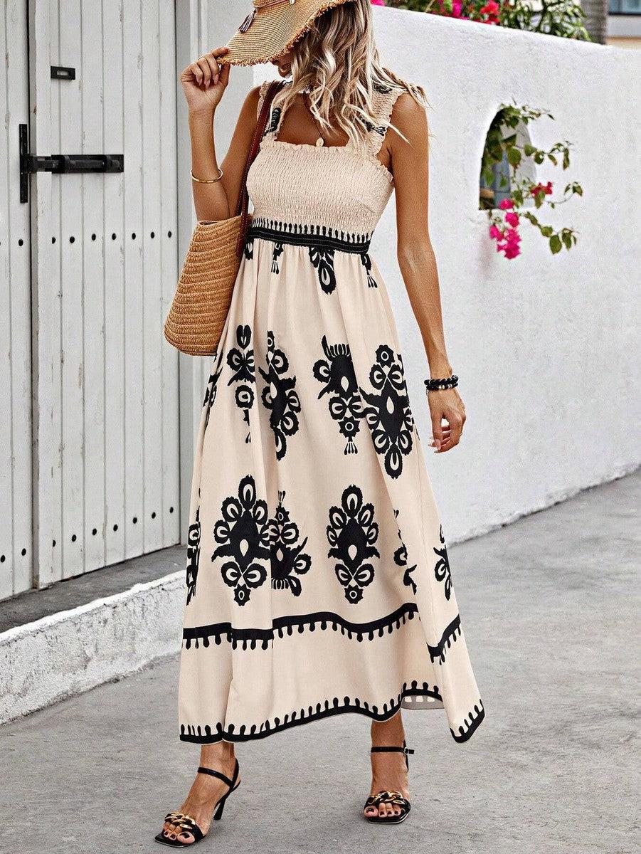 Calista Square Neck Printed Maxi Dress