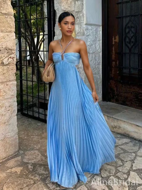 Aurelia Halter Neck Pleated Maxi Dress