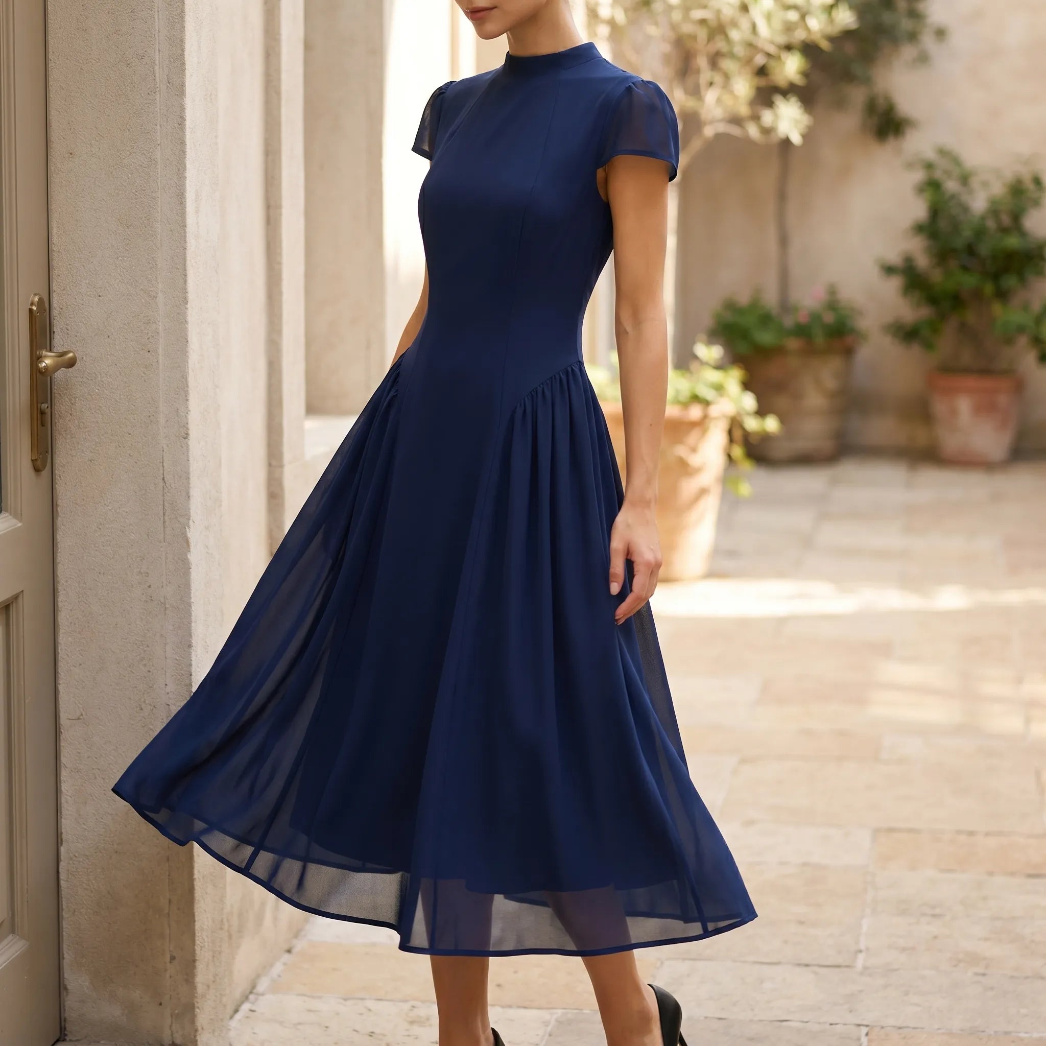 Thalia Turtle Neck Short Sleeve Midi Dress