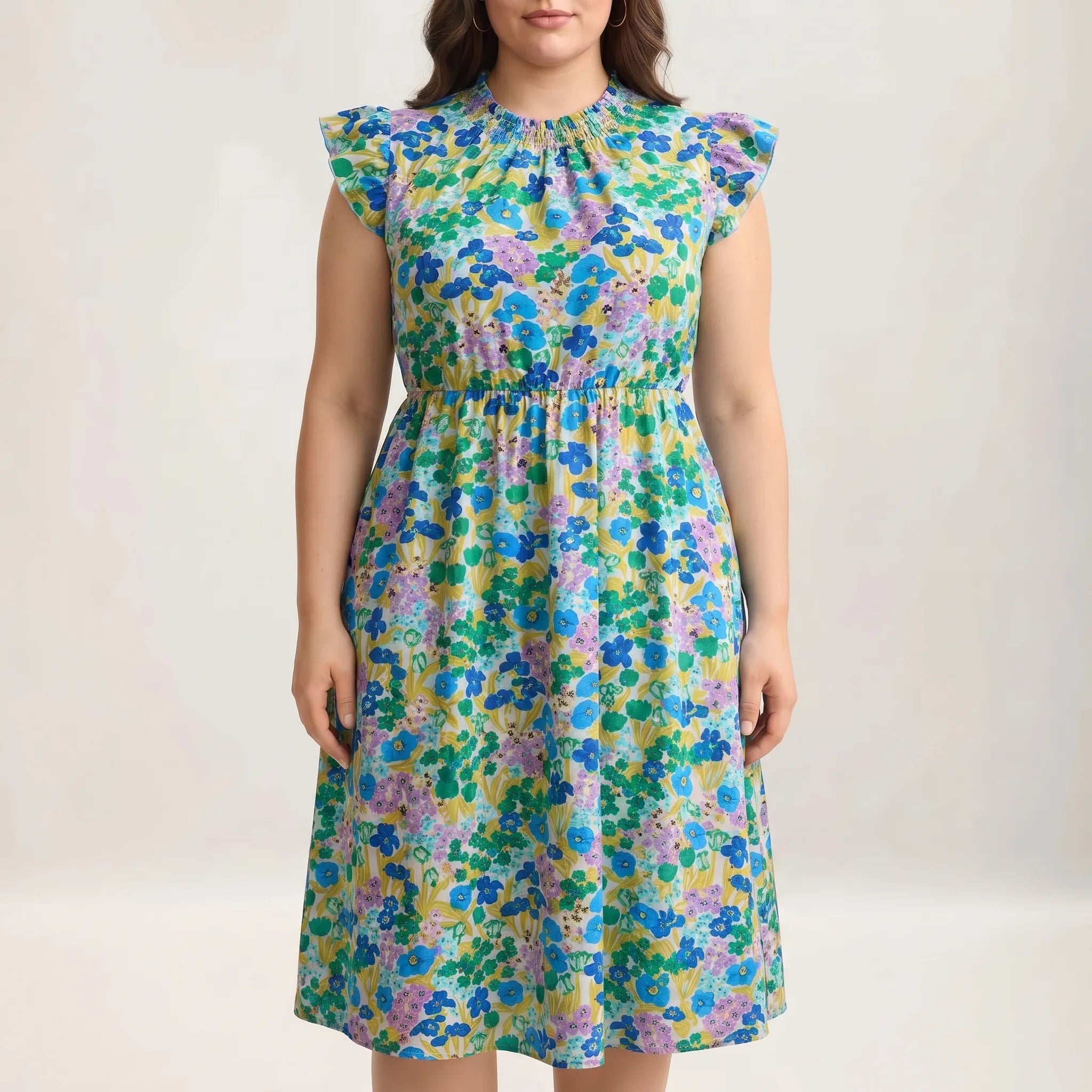 Celestia Floral Print Shirred Midi Dress
