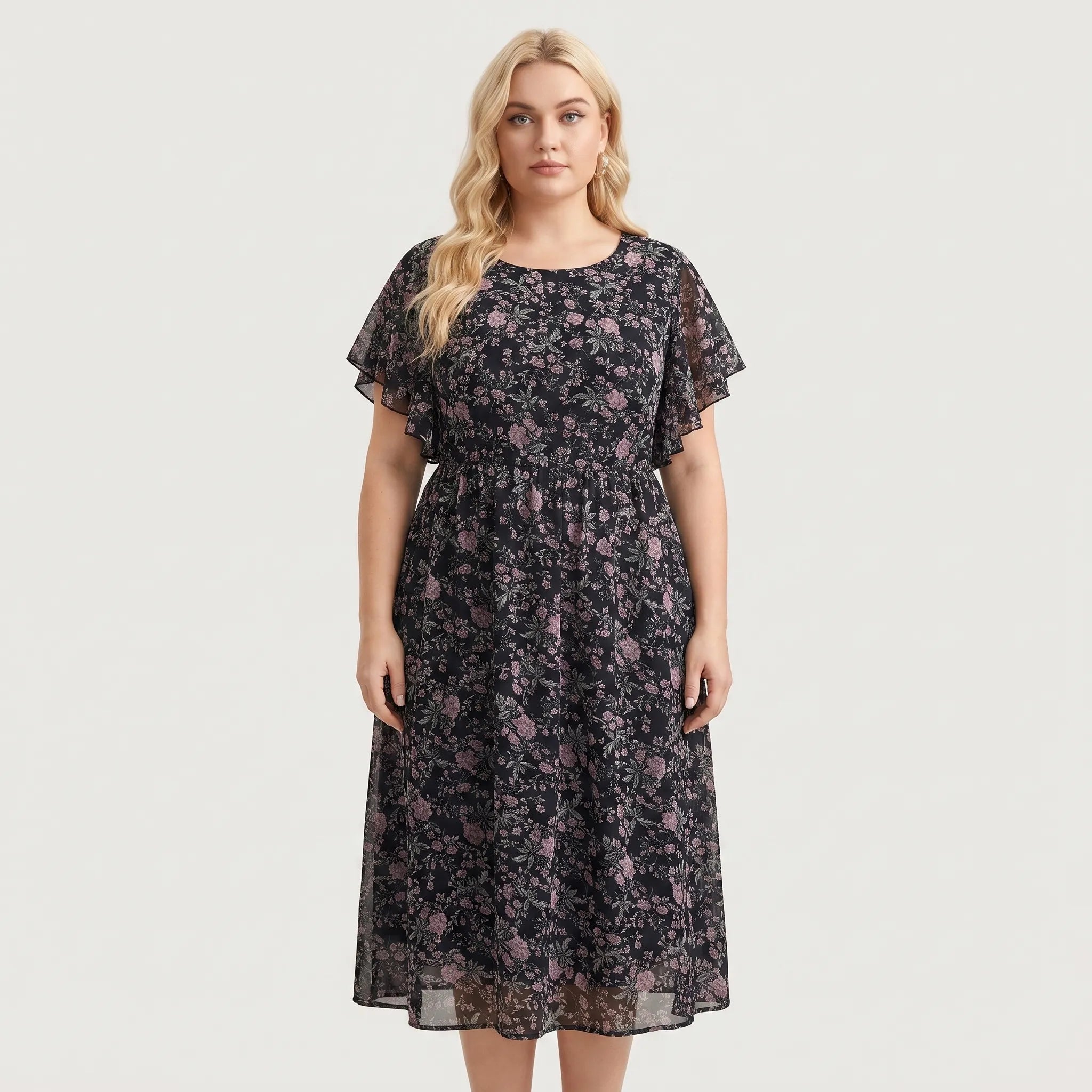 Rosina Floral Print Ruffled Midi Dress