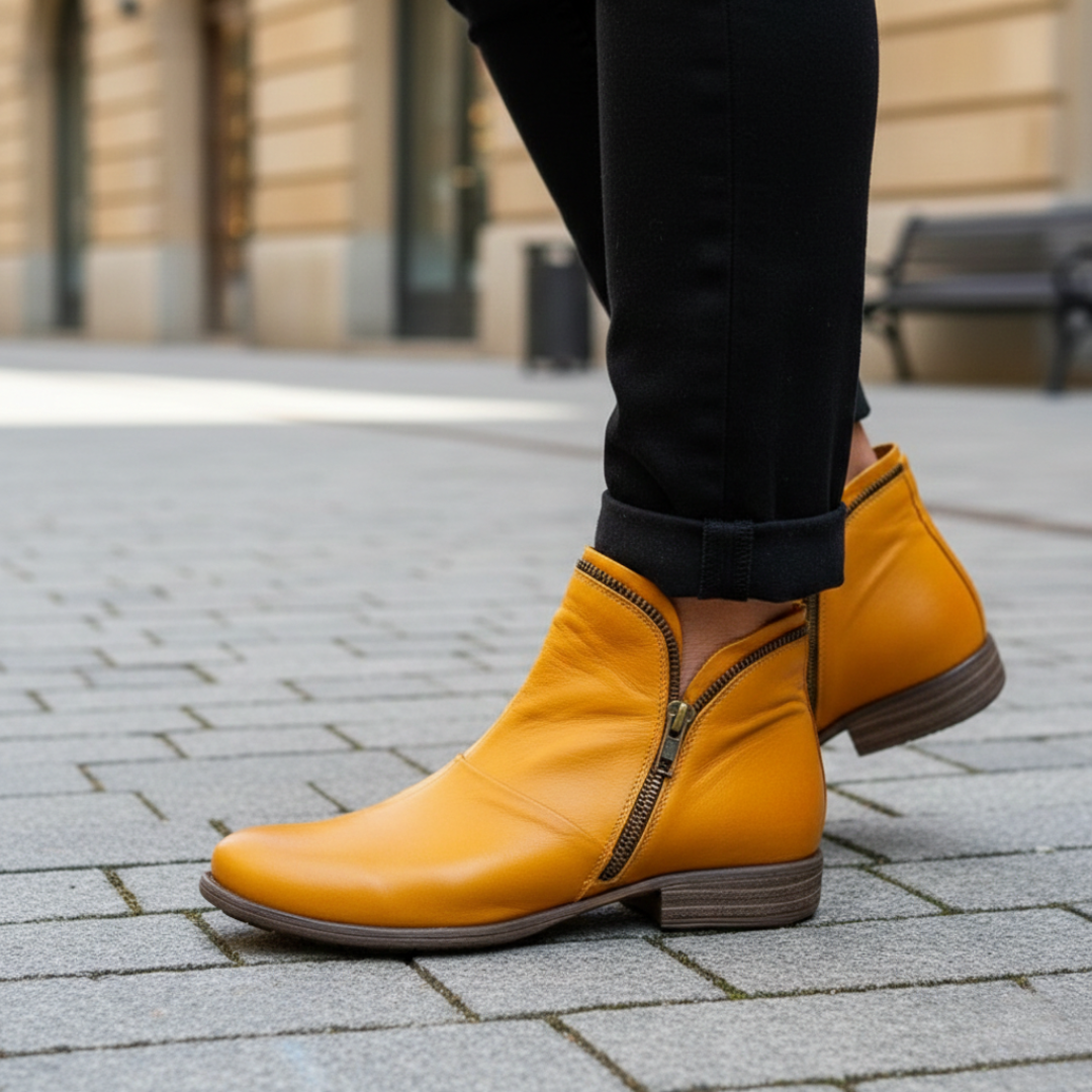 Caldwell Orthopedic Faux Leather Ruched Ankle Boots