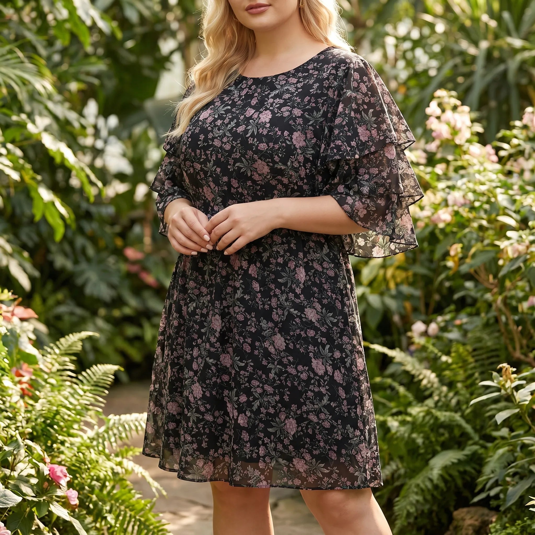 Rosina Floral Print Ruffled Midi Dress