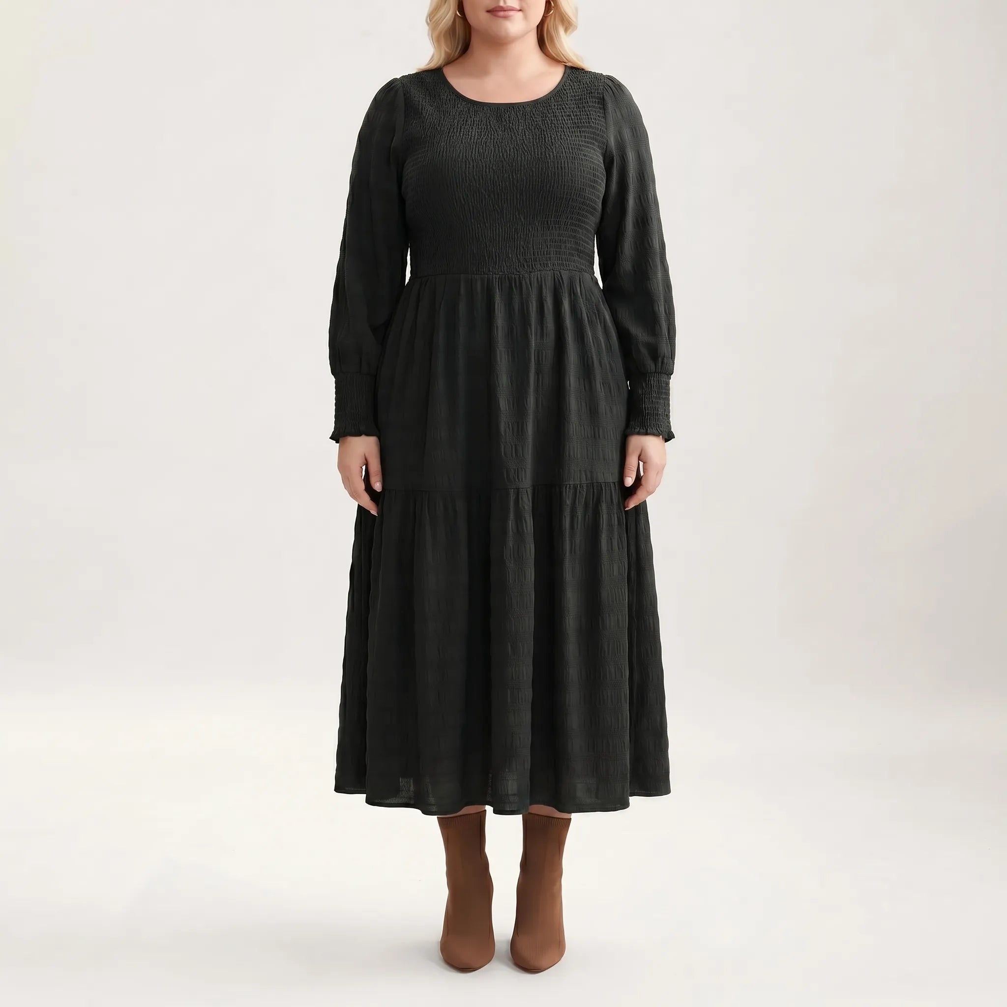 Larkin Shirred Bodice Tiered Midi Dress