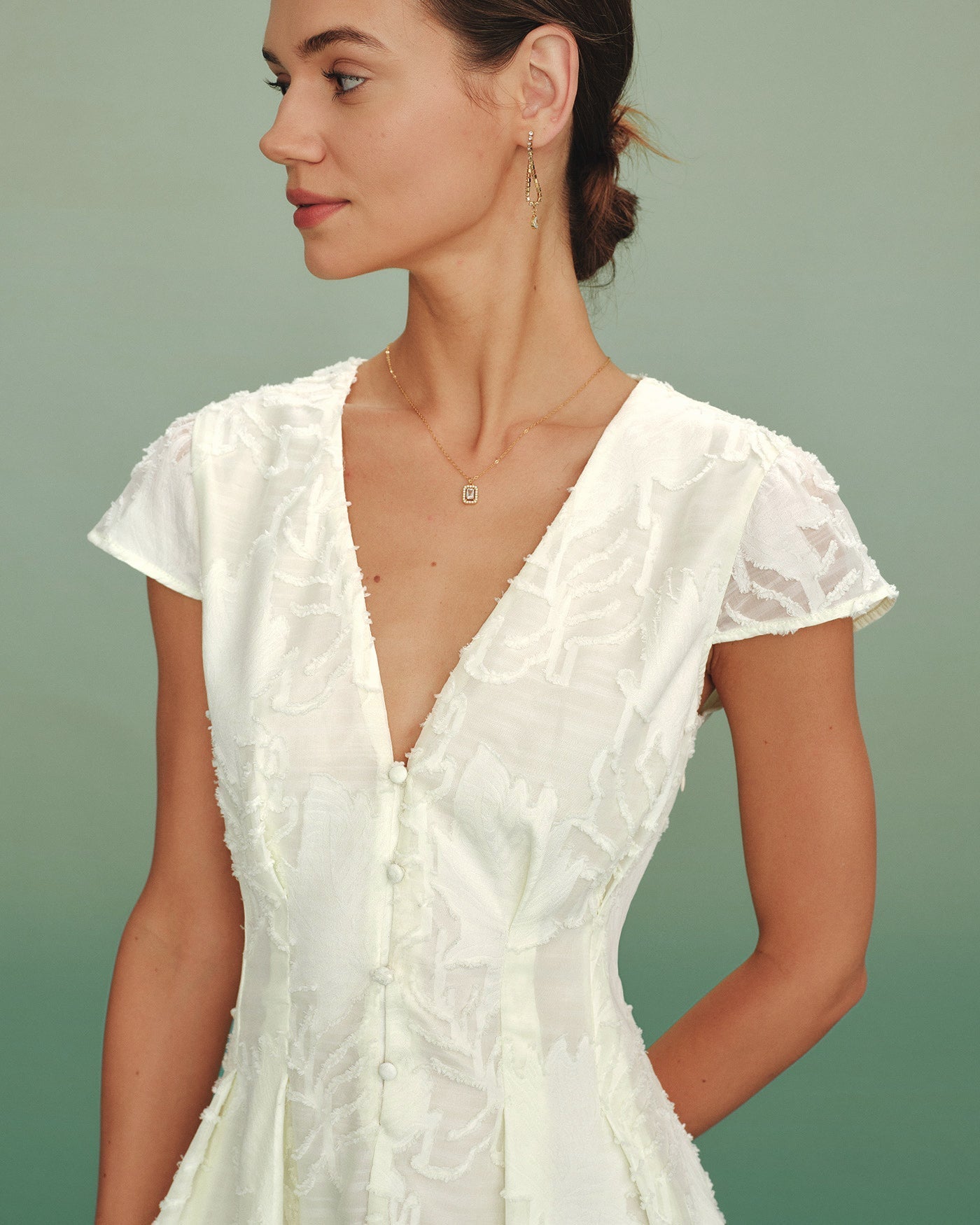 Solene Textured V-Neck A-Line Mini Dress