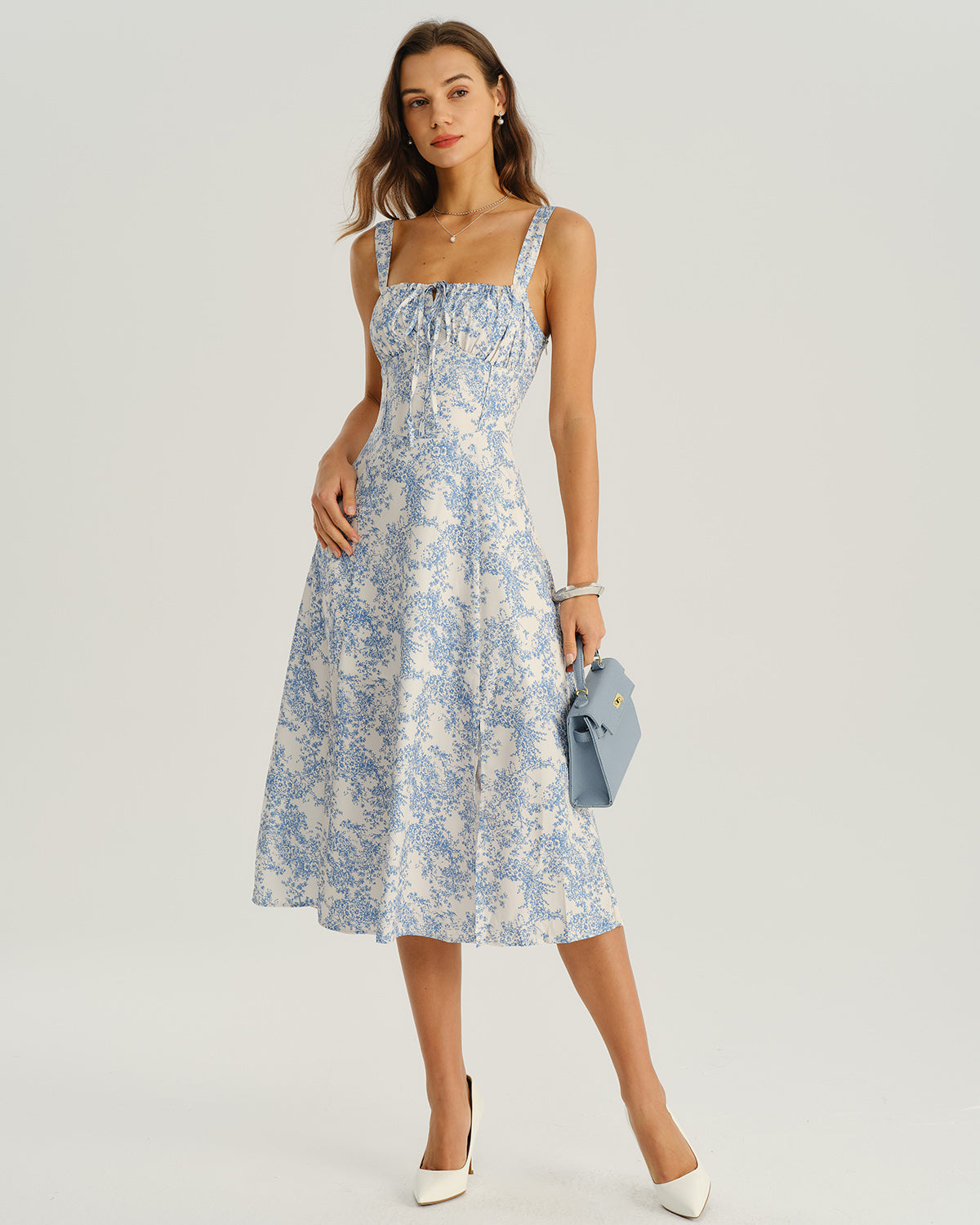 Celestine Floral Square-Neck Midi Dress