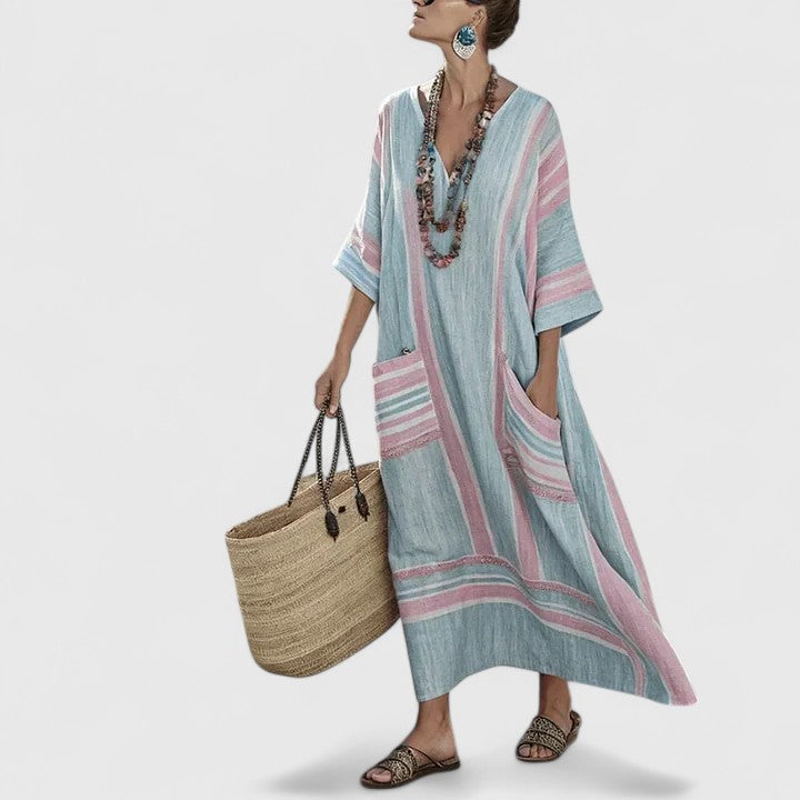 Serafina Striped V-Neck Maxi Dress