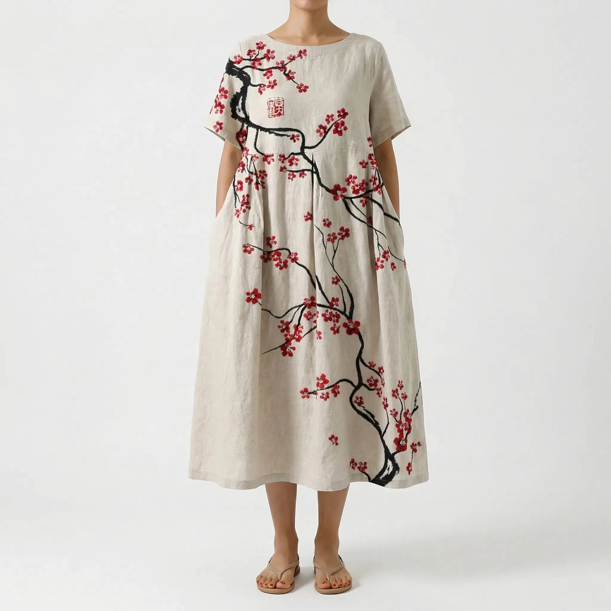 Calista Linen Cotton Floral Print Maxi Dress