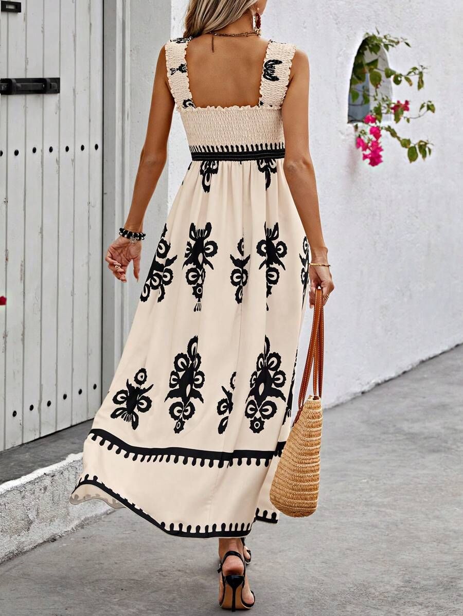 Calista Square Neck Printed Maxi Dress