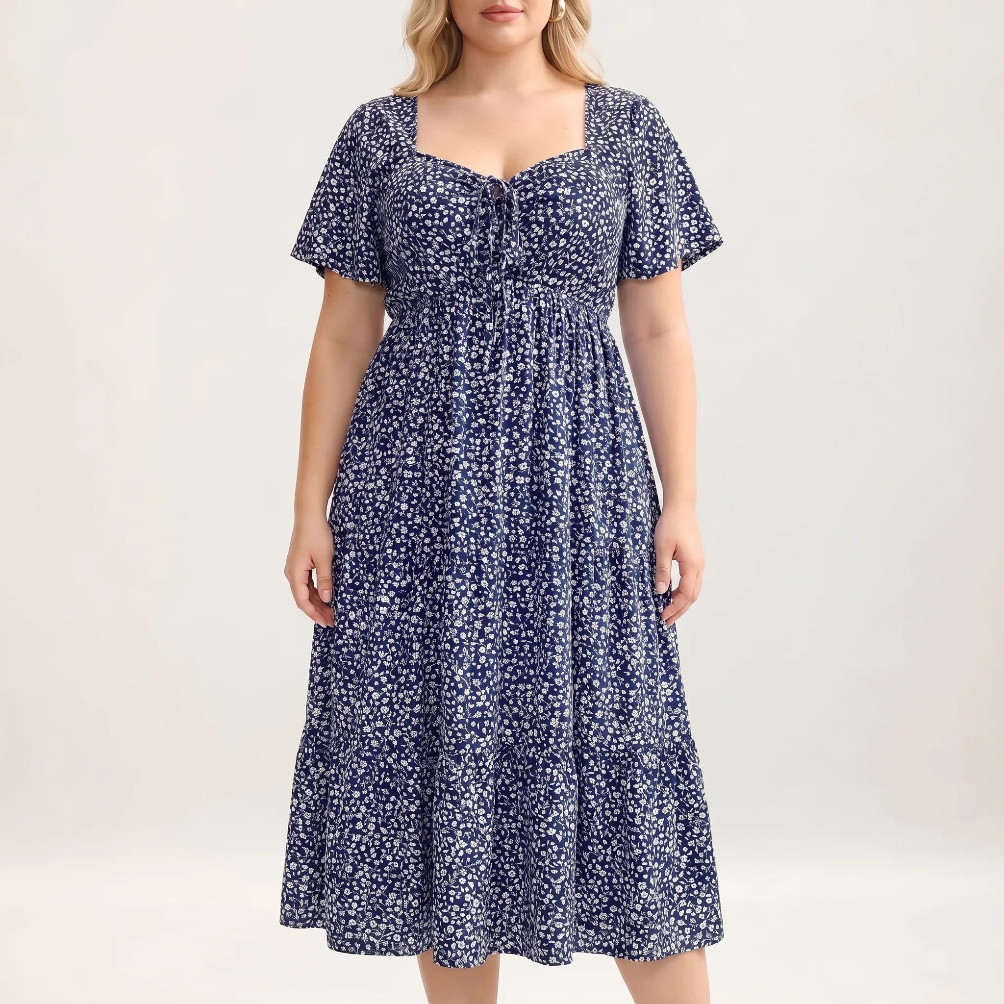 Rosalind Tiered Midi Dress with Sweetheart Neckline