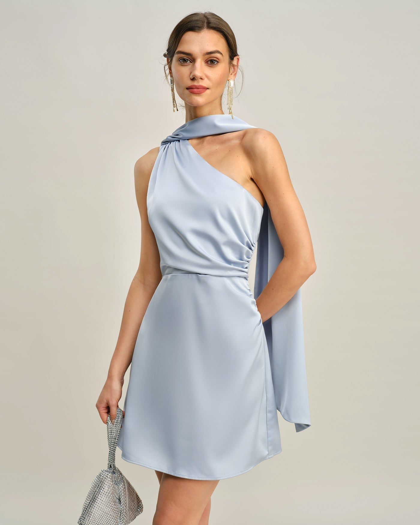 Astrid One-Shoulder Satin Mini Dress