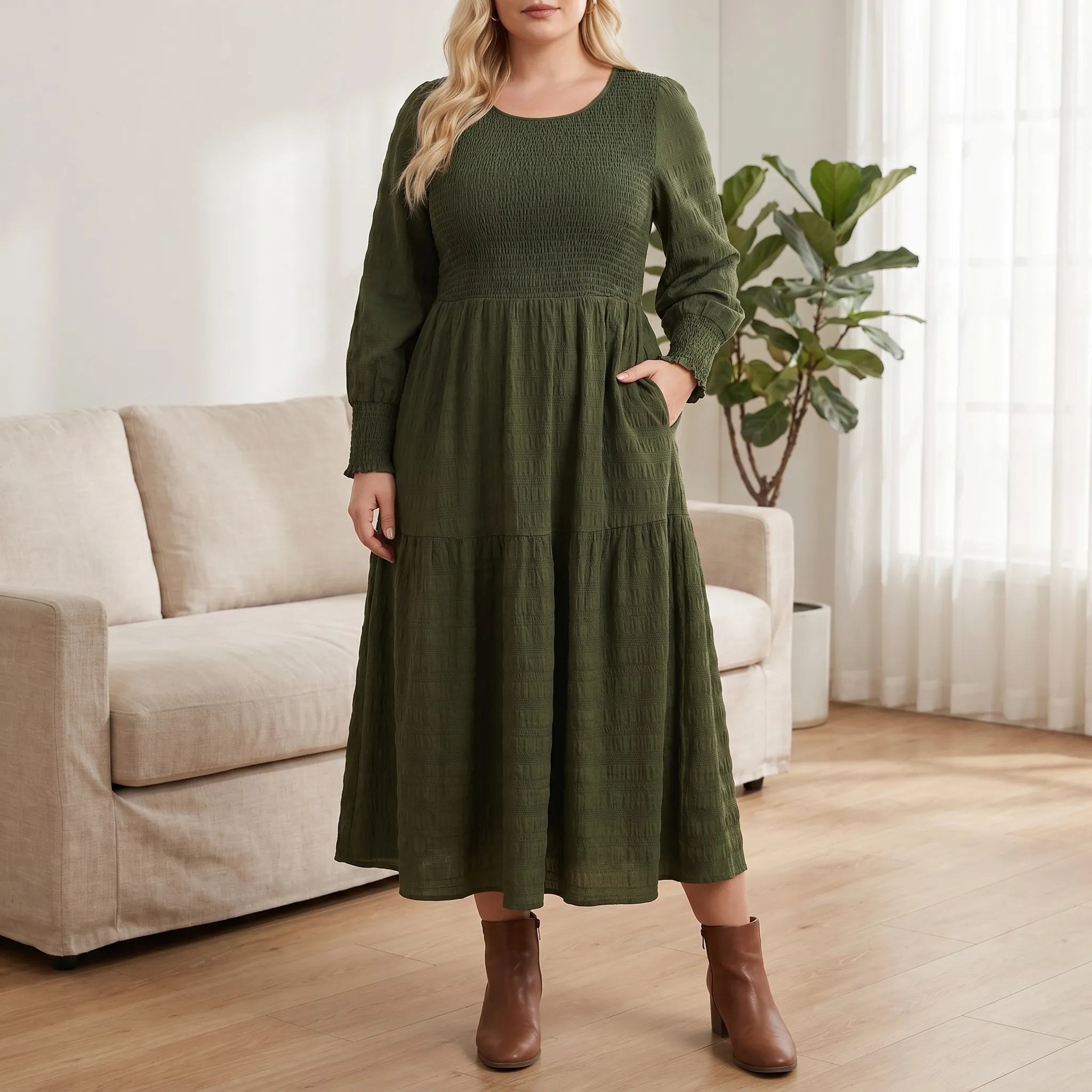 Larkin Shirred Bodice Tiered Midi Dress