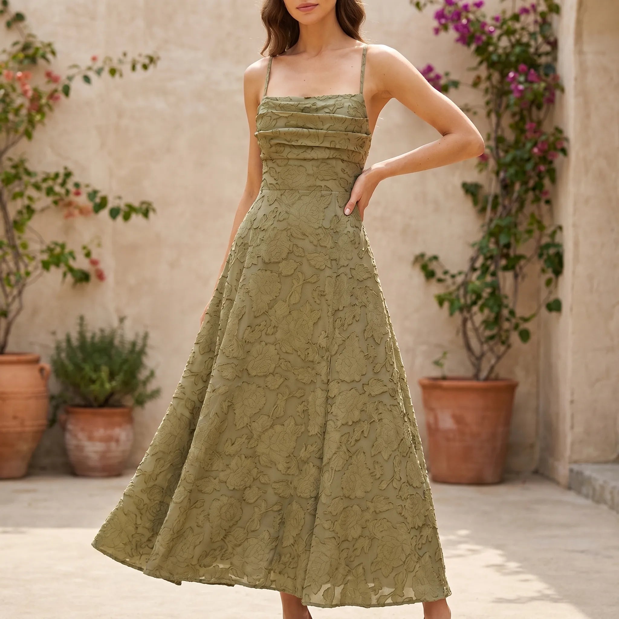 Verdana Square Neck A-Line Maxi Dress