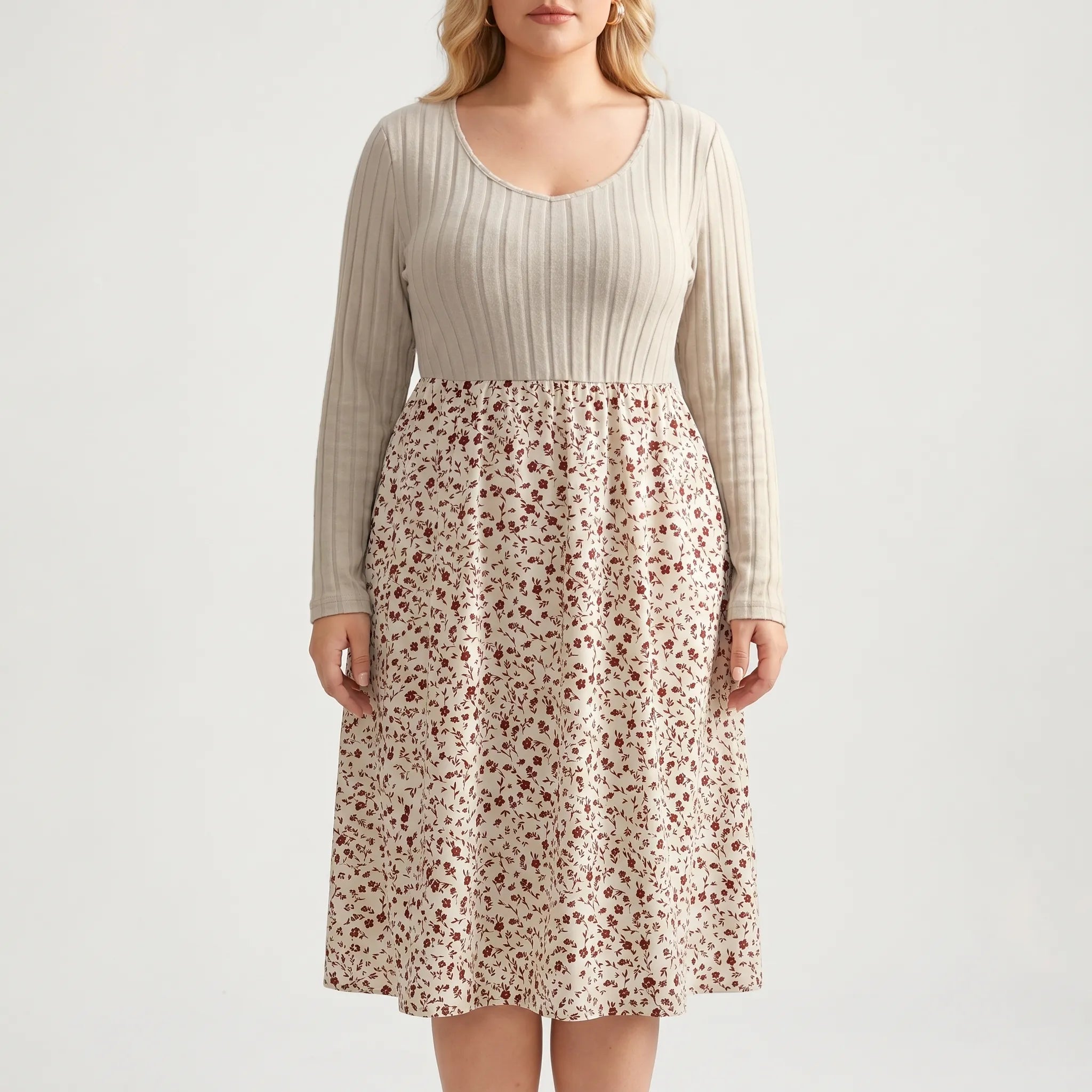 Everly Ribbed Floral Patchwork Midi Dress