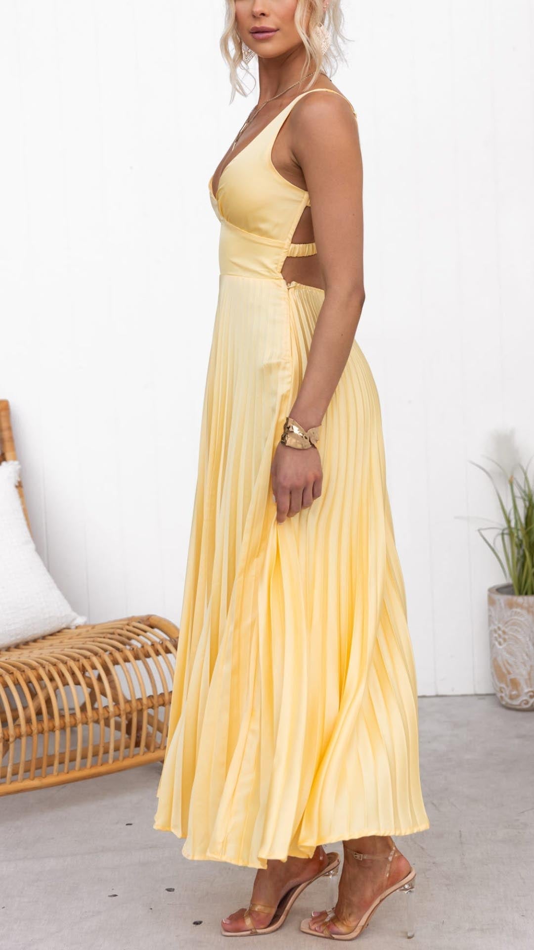 Valeria V-Neck Pleated Maxi Dress
