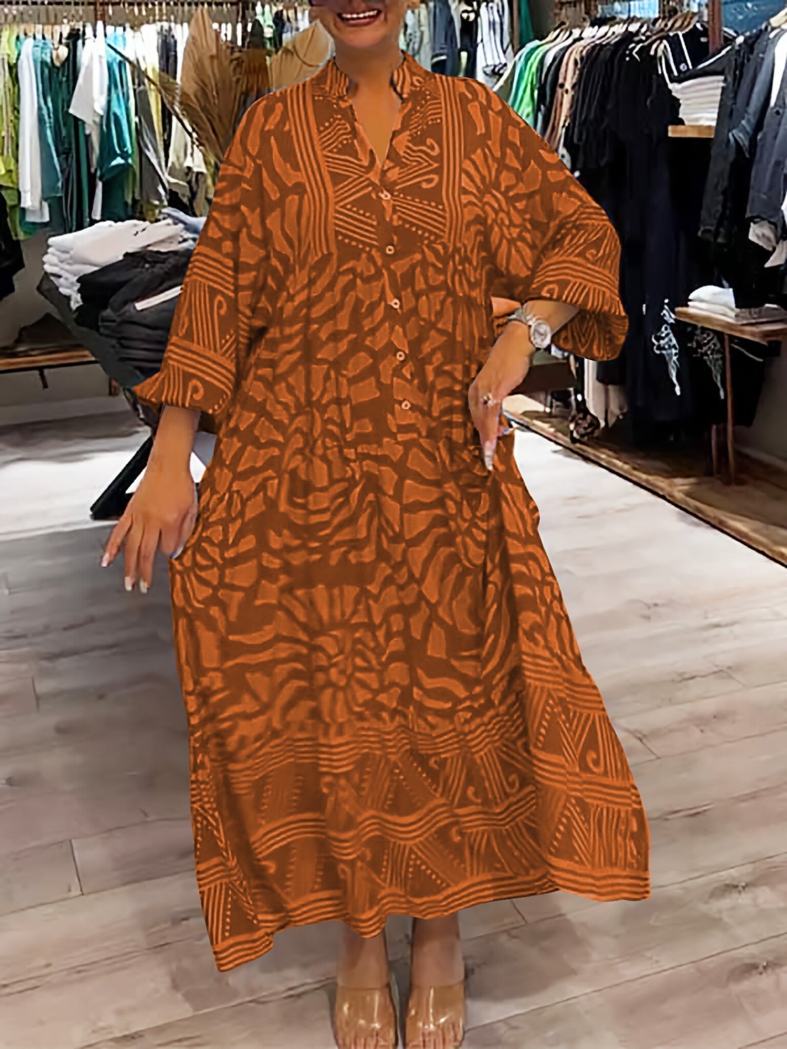 Valencia V-Neck Long Sleeve Maxi Dress
