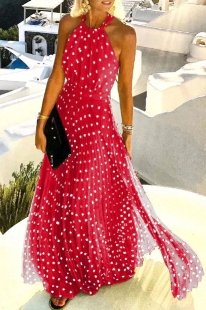 Roselyn Polka Dot Halter Neck Maxi Dress