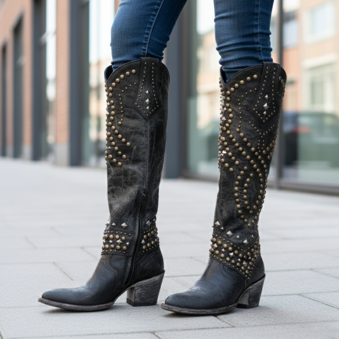 Westwood Studded Leather Knee-High Orthopedic Boots