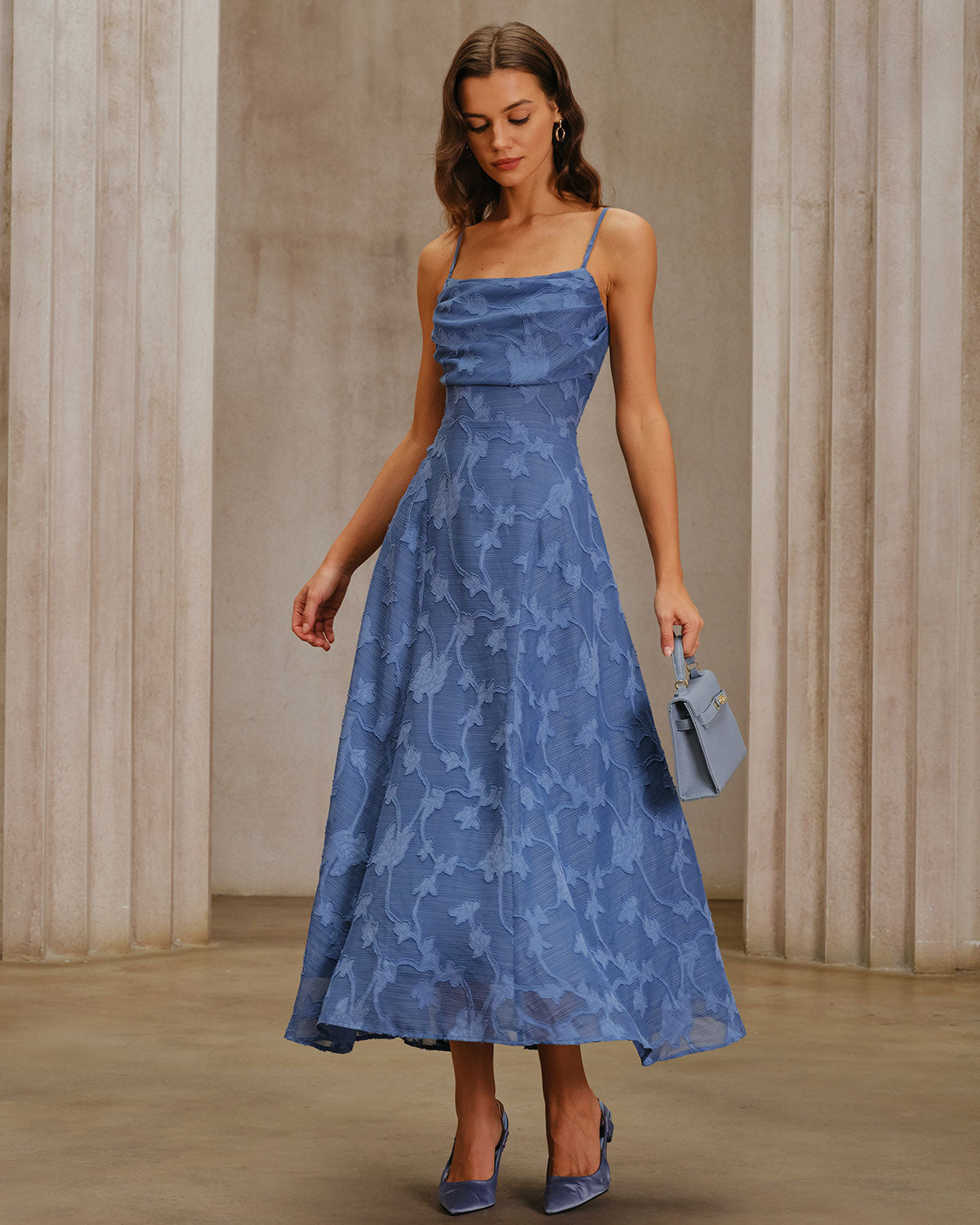 Valeria Square Neck Floral Jacquard Maxi Dress
