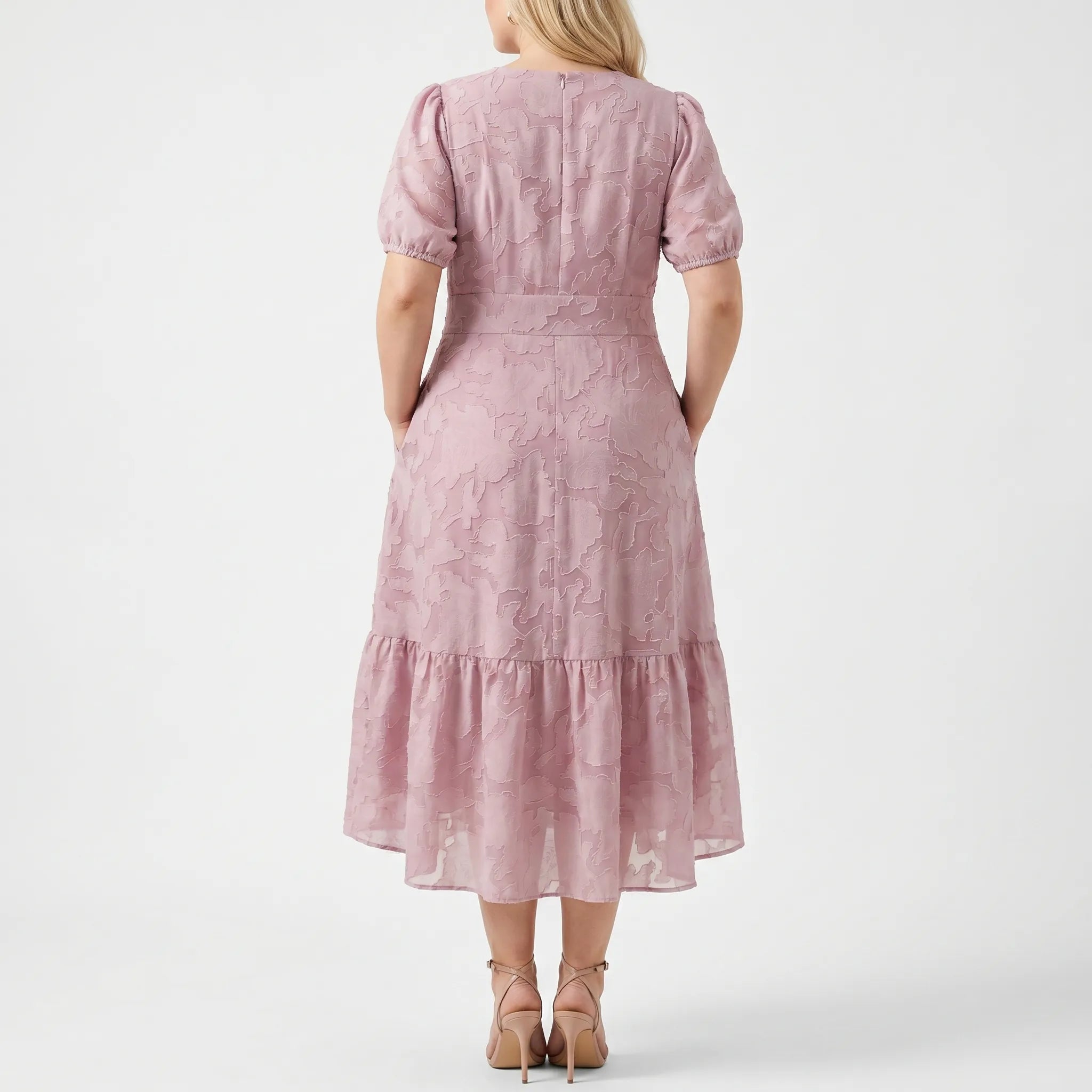 Celestine Textured Lantern Sleeve Midi Dress