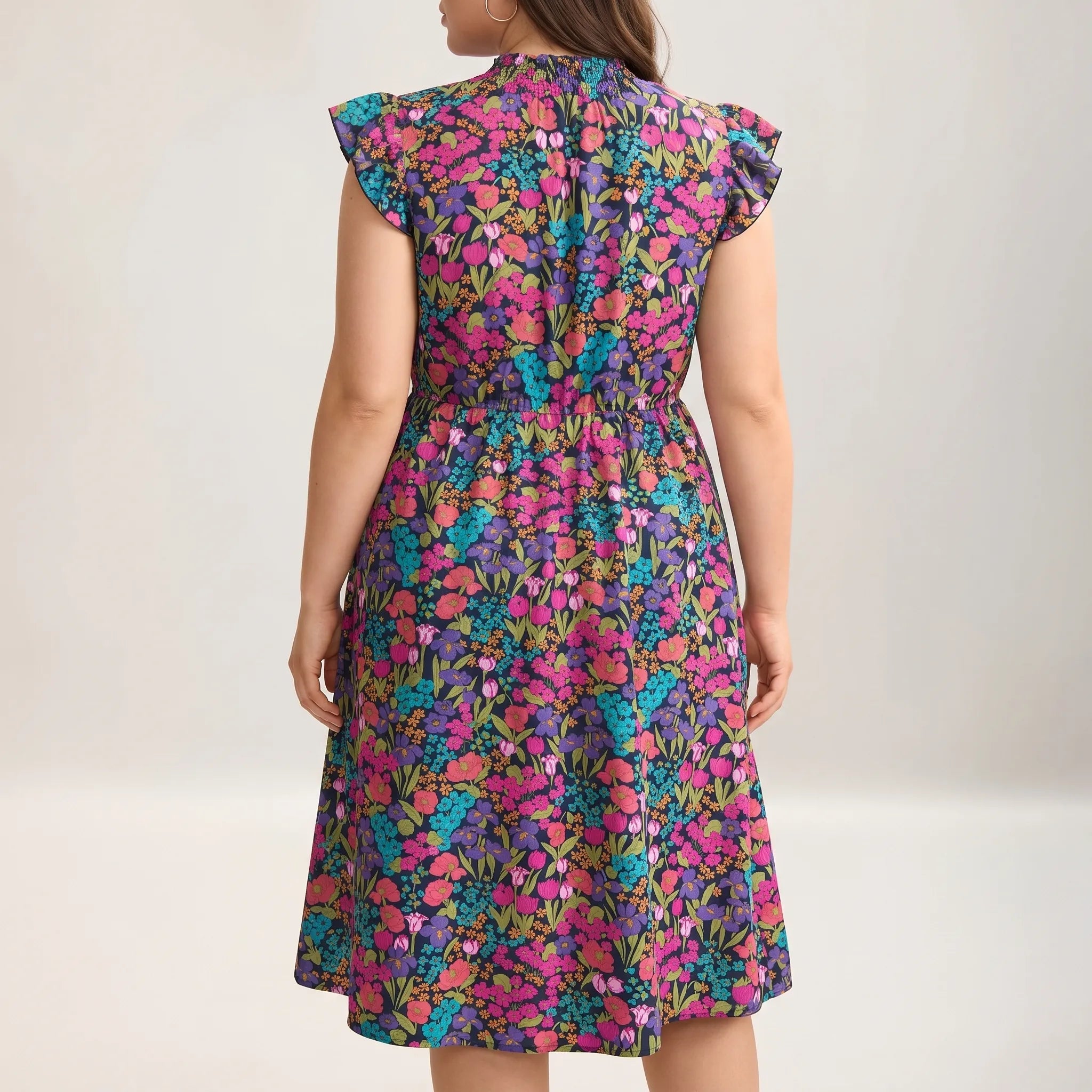 Celestia Floral Print Shirred Midi Dress
