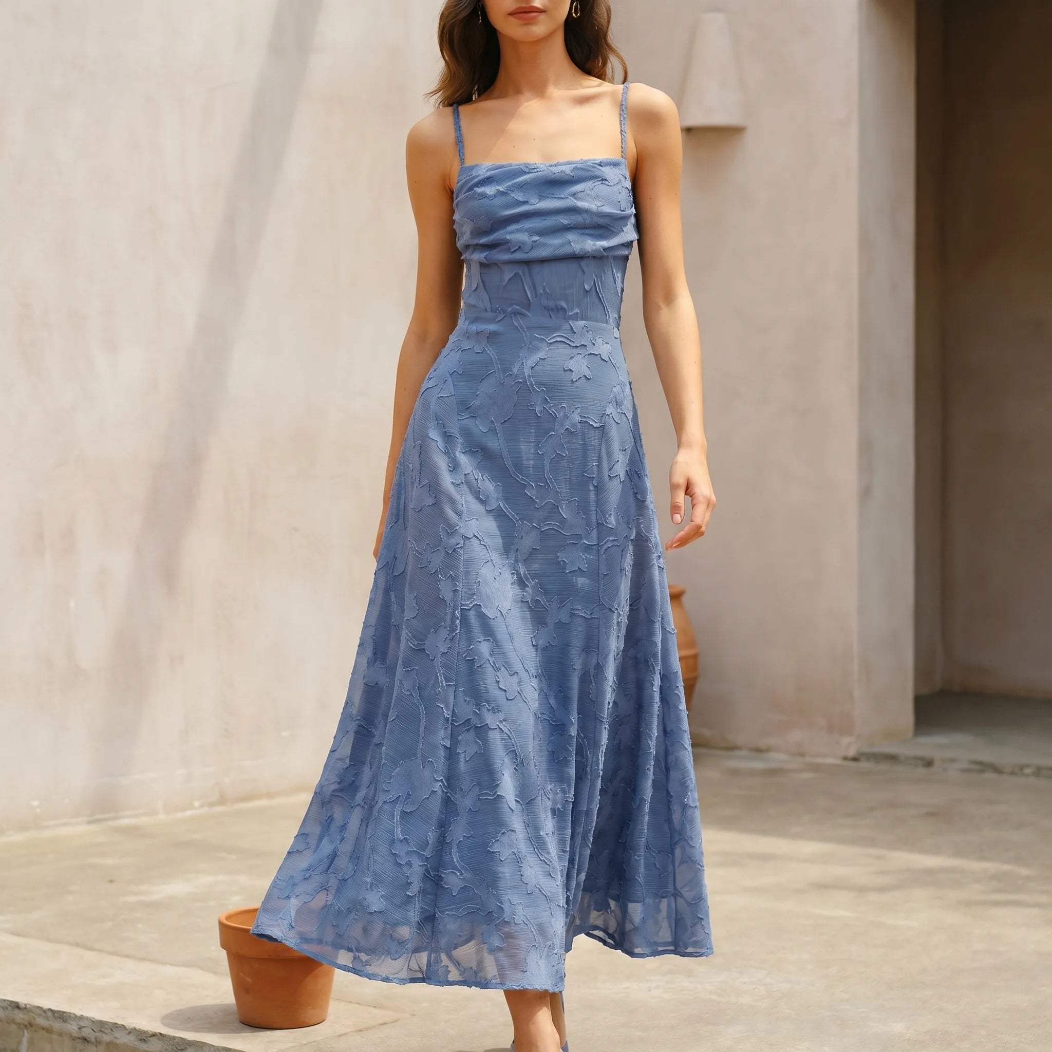 Valeria Square Neck Floral Jacquard Maxi Dress
