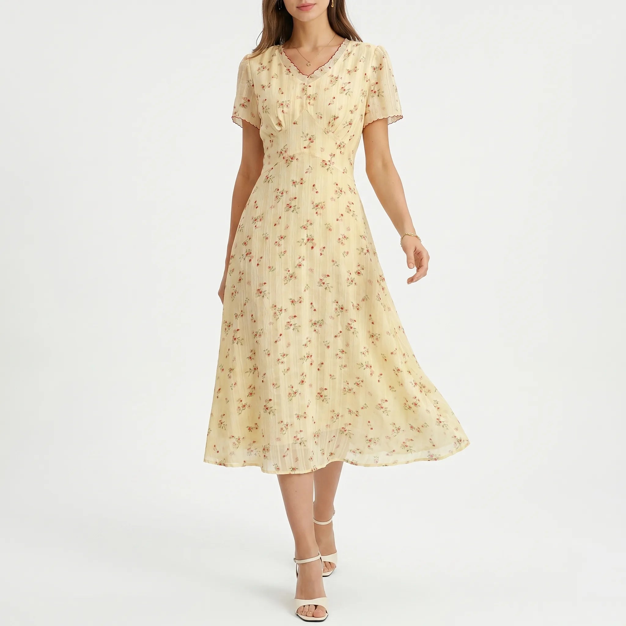 Belaire Floral V-Neck Midi Dress