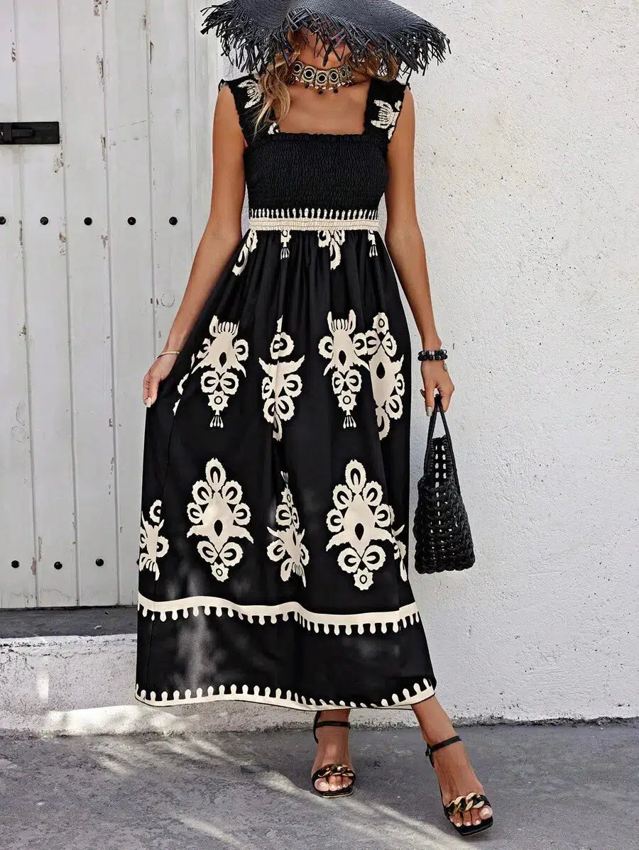 Calista Square Neck Printed Maxi Dress