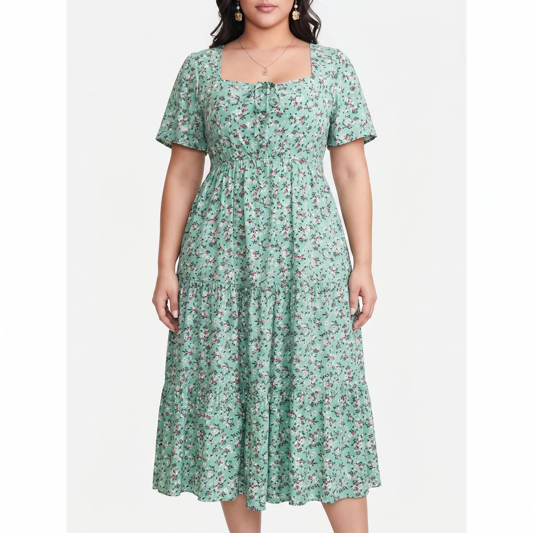 Rosalind Tiered Midi Dress with Sweetheart Neckline