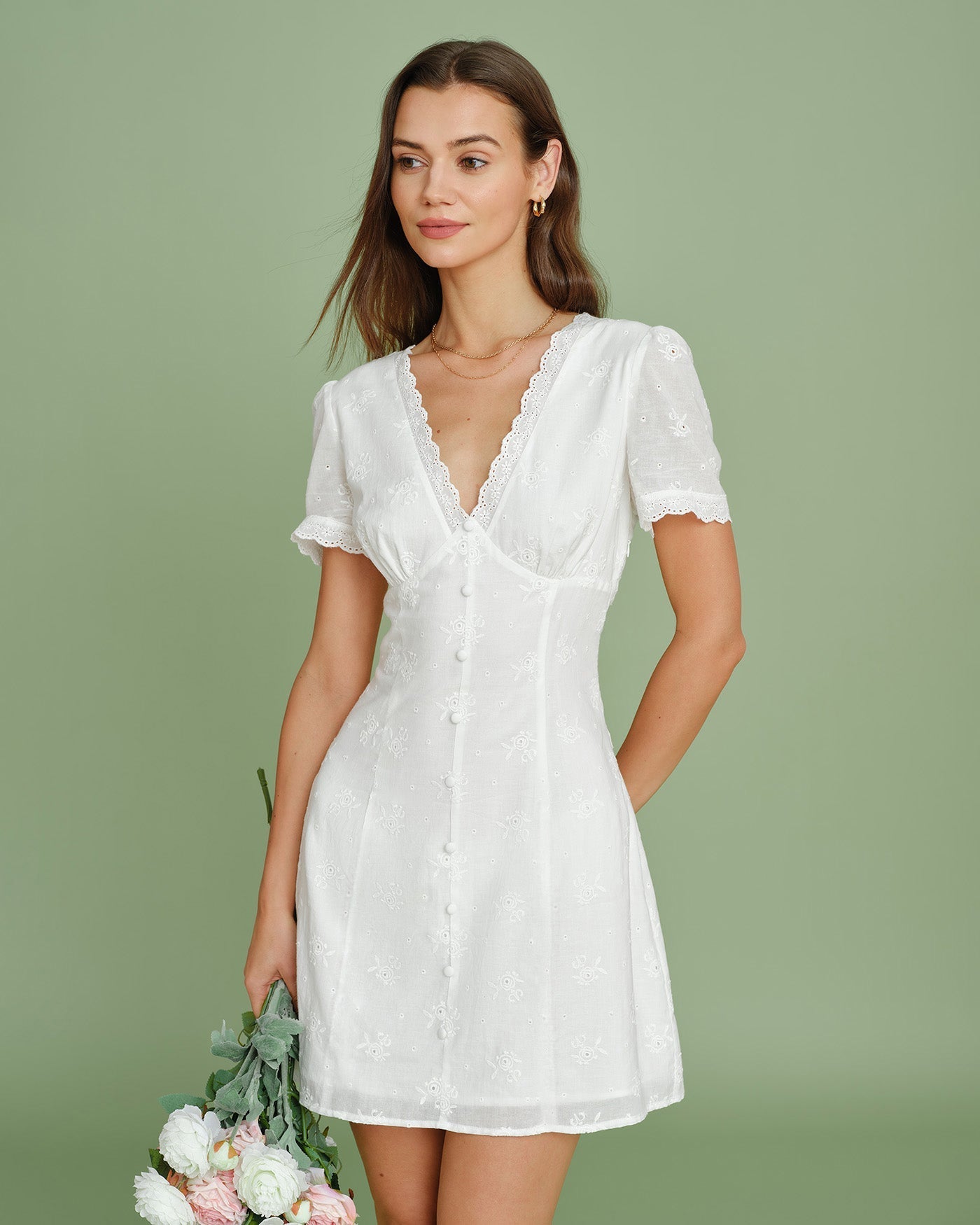 Bellrose Cotton V-Neck Floral Mini Dress