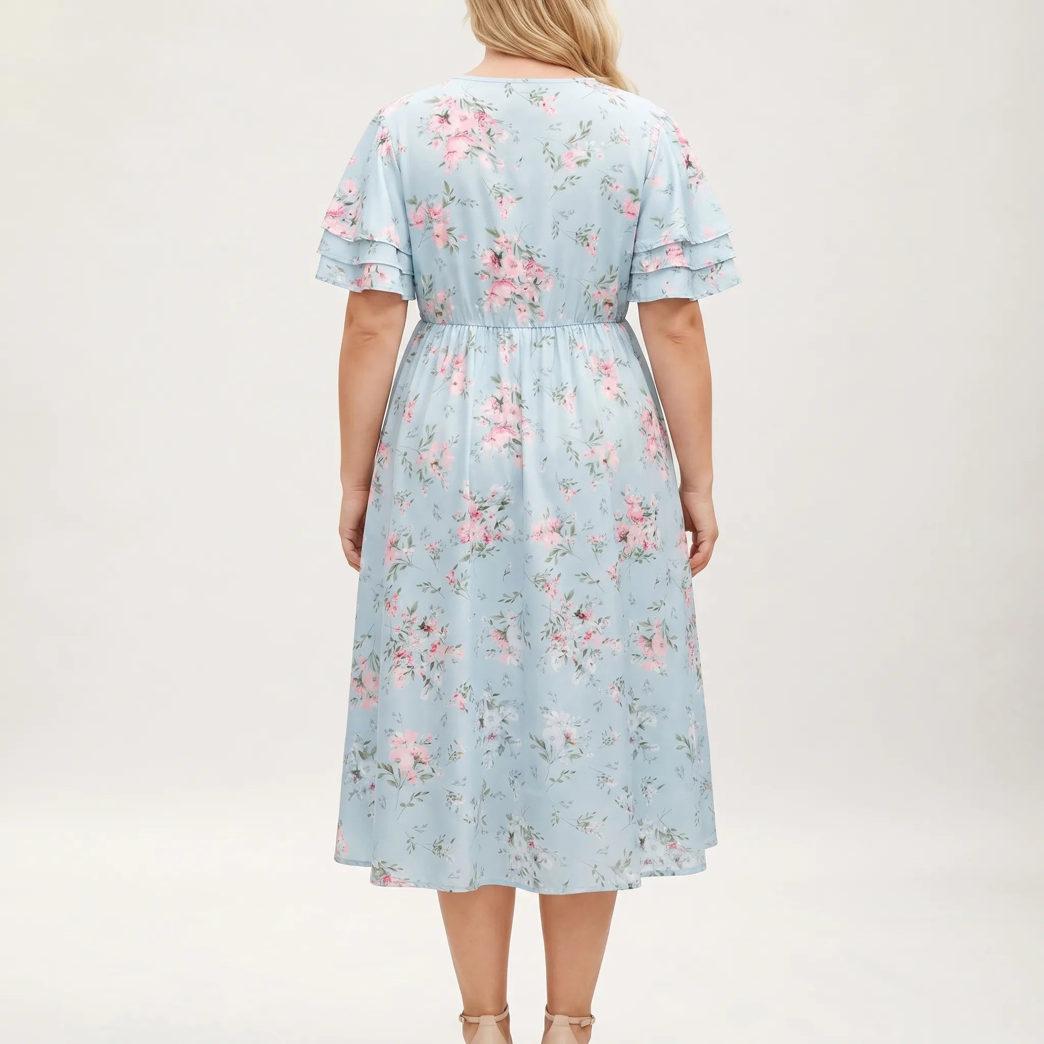 Rosetta Floral Midi Dress With Ruffle Sleeves