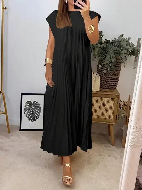 Serena Pleated Round Neck Maxi Dress