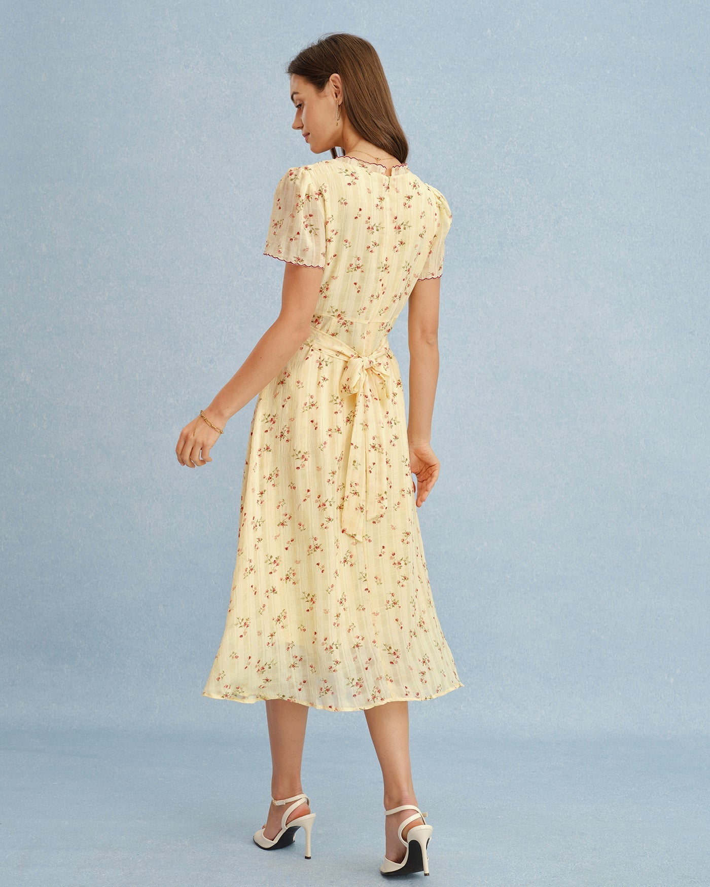 Belaire Floral V-Neck Midi Dress