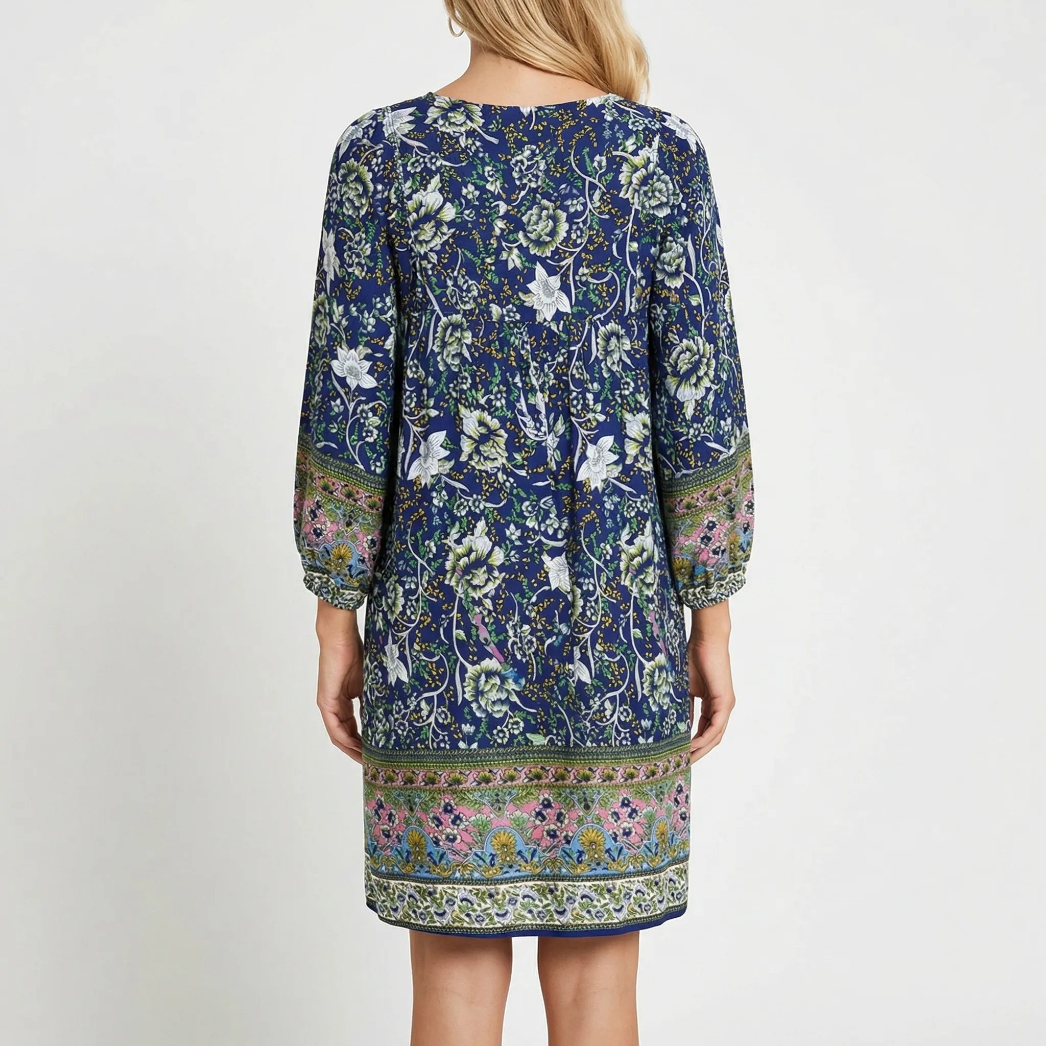 Solenne Floral V-Neck Puff Sleeve Mini Dress