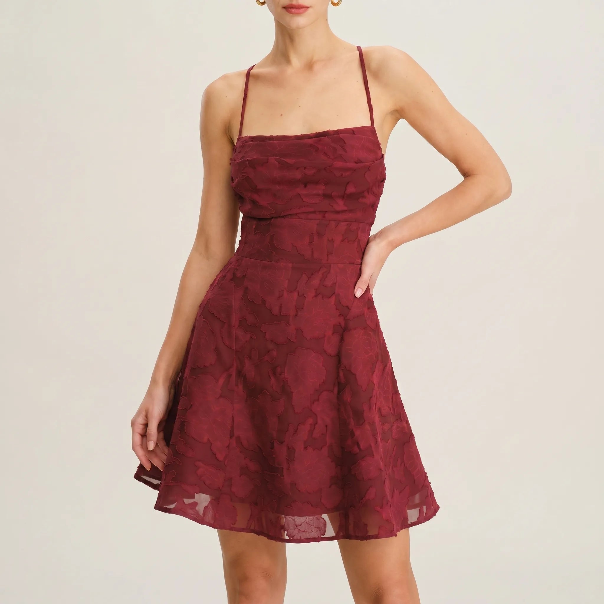 Veyra Textured Floral Square-Neck Mini Dress
