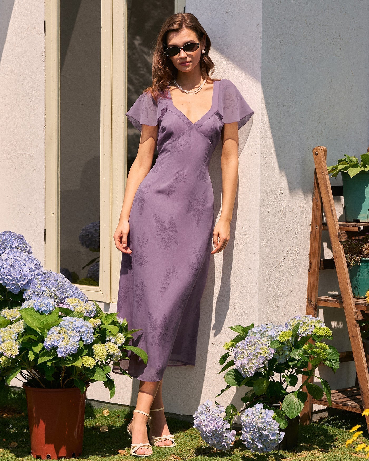 Valora V-Neck Butterfly Sleeve Midi Dress