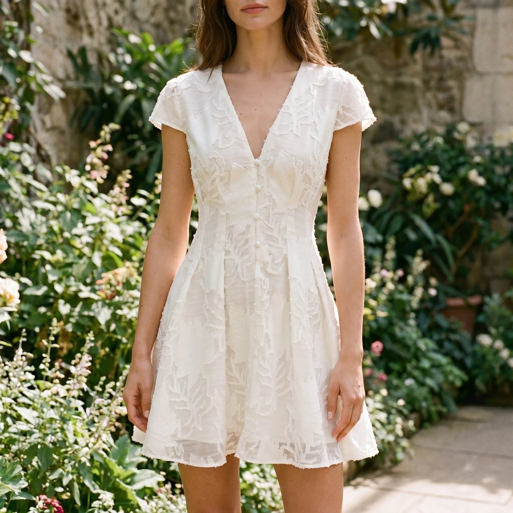 Solene Textured V-Neck A-Line Mini Dress