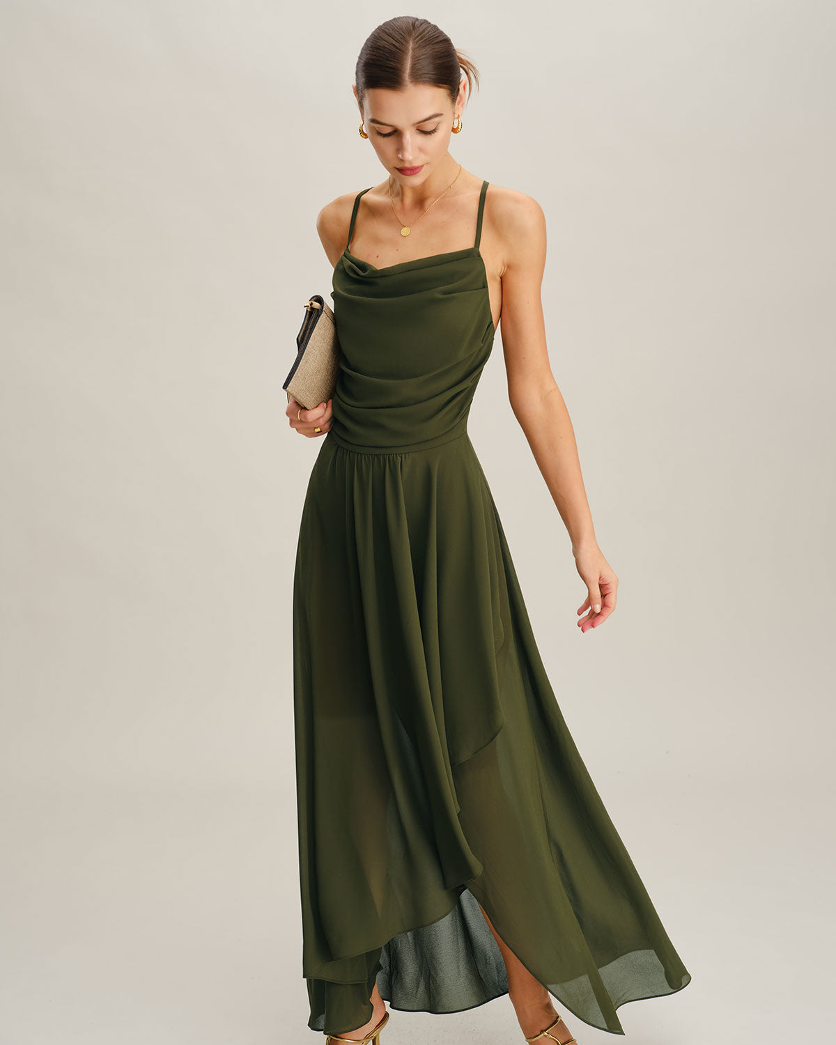 Valeria Square-Neck Chiffon Maxi Dress