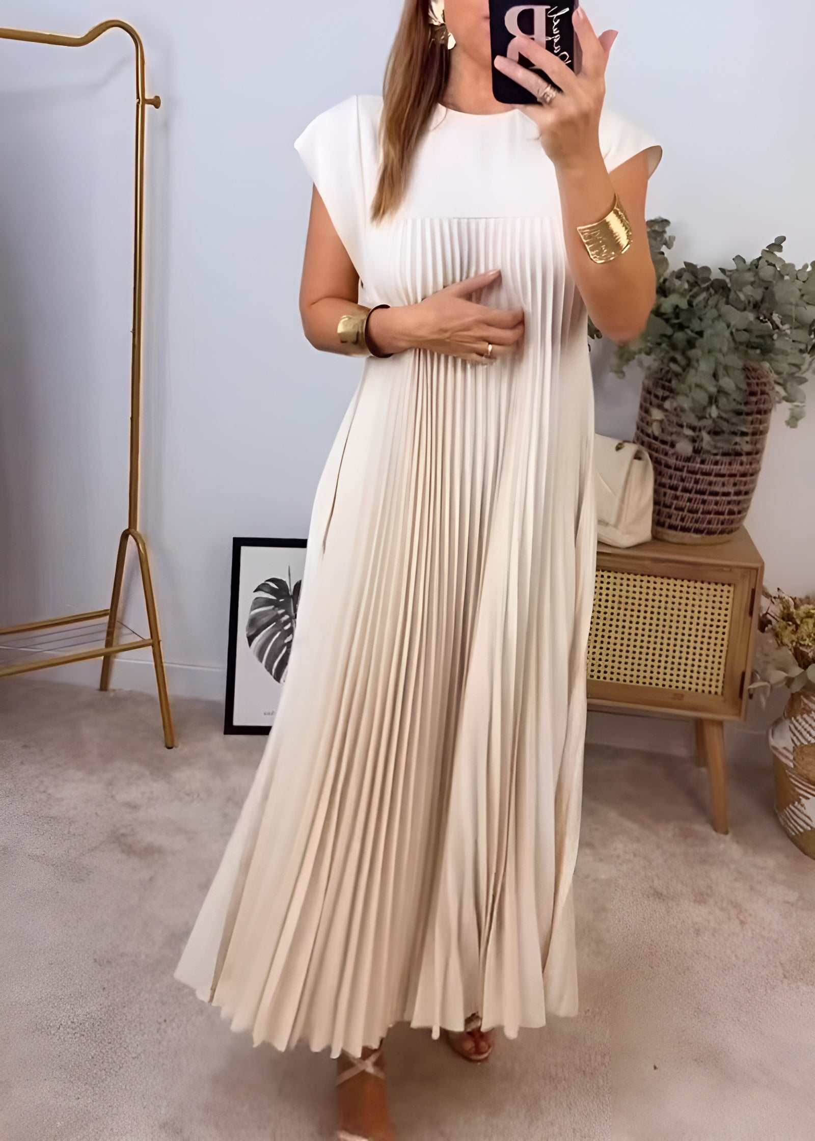 Serena Pleated Round Neck Maxi Dress