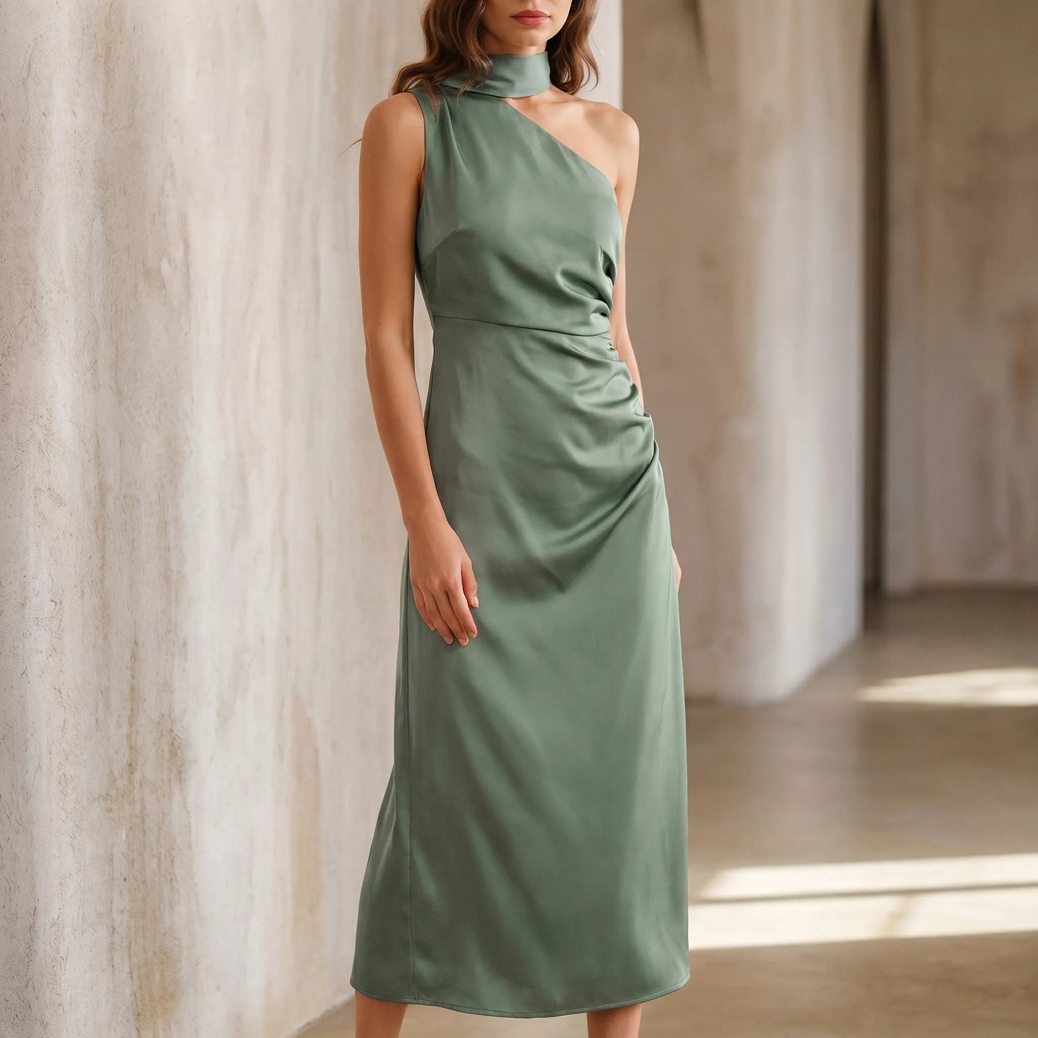 Calista One-Shoulder Midi Dress