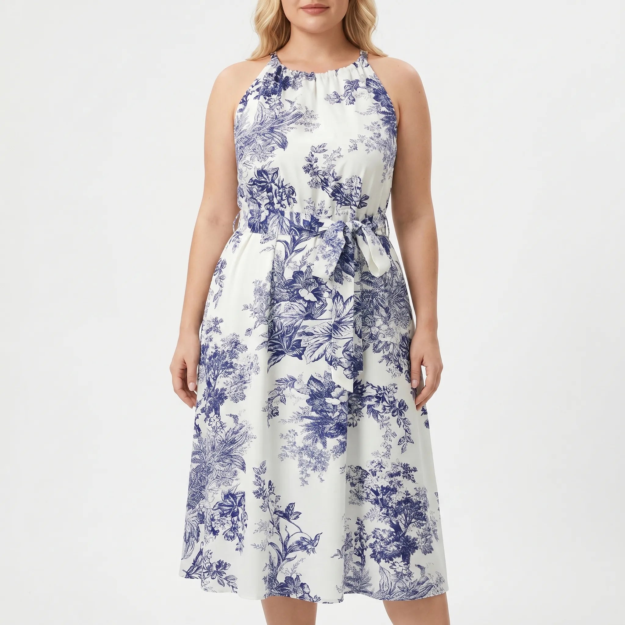 Florina Sleeveless Halter Midi Dress With Pockets