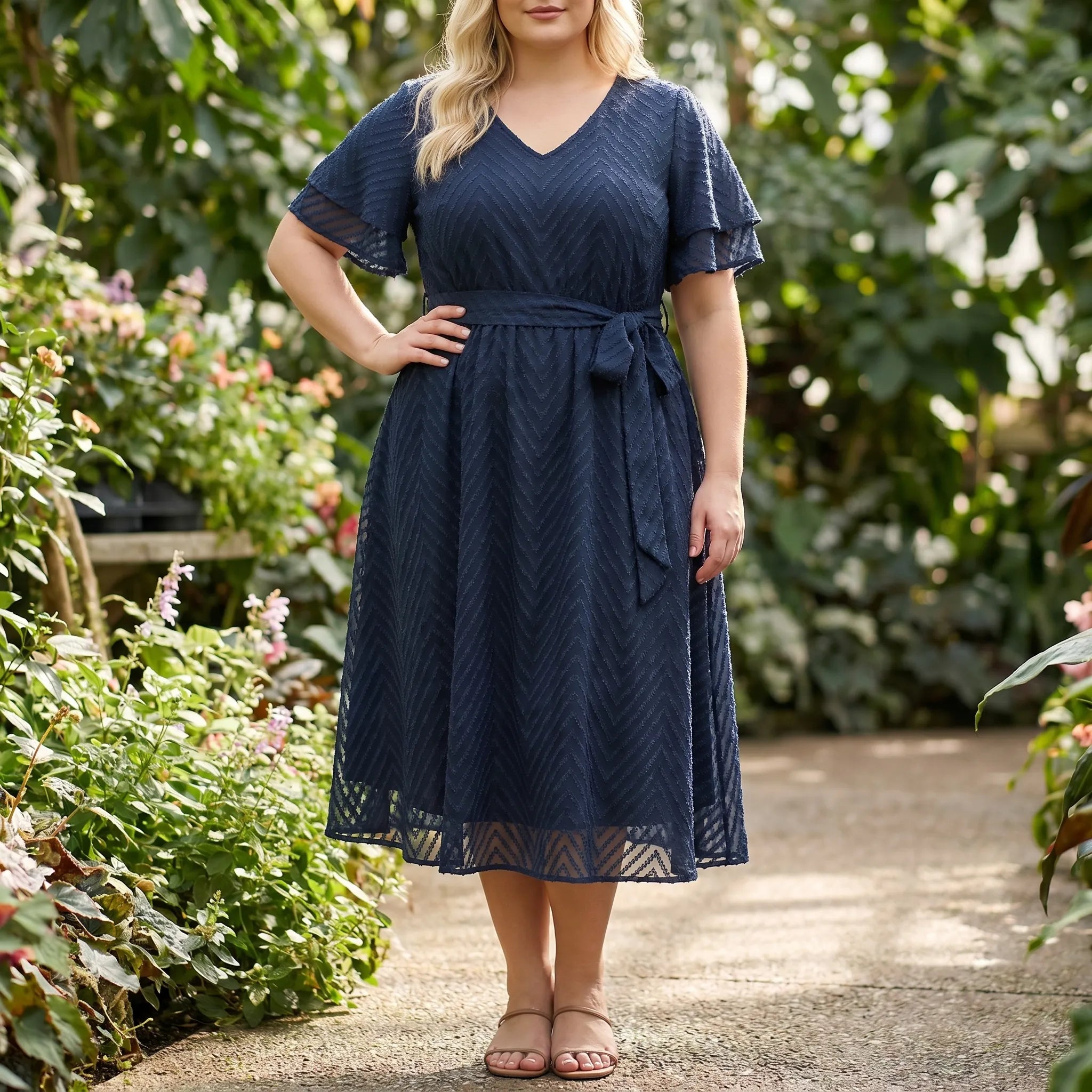 Fontaine Tiered Ruffle Sleeve Midi Dress