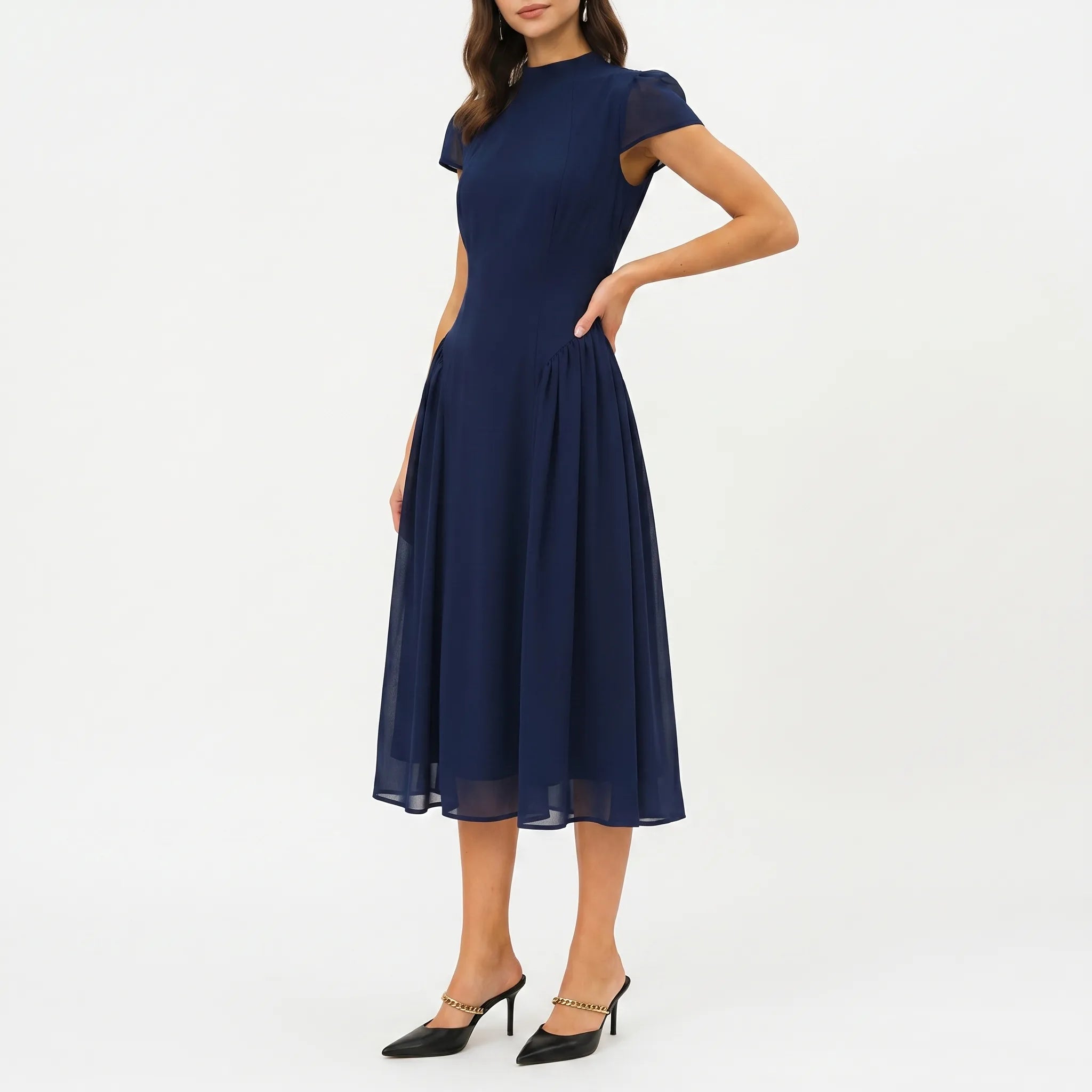 Thalia Turtle Neck Short Sleeve Midi Dress