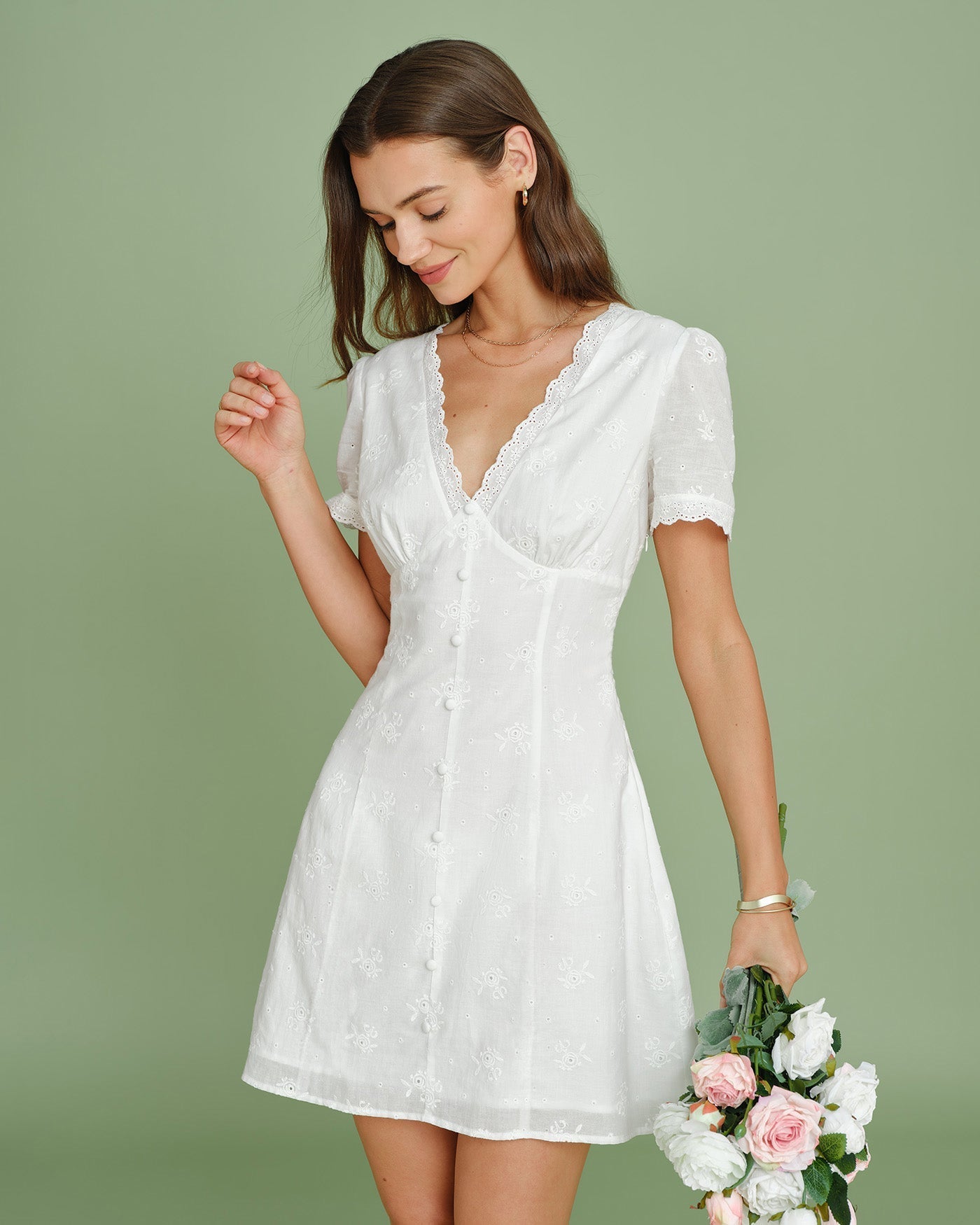 Bellrose Cotton V-Neck Floral Mini Dress