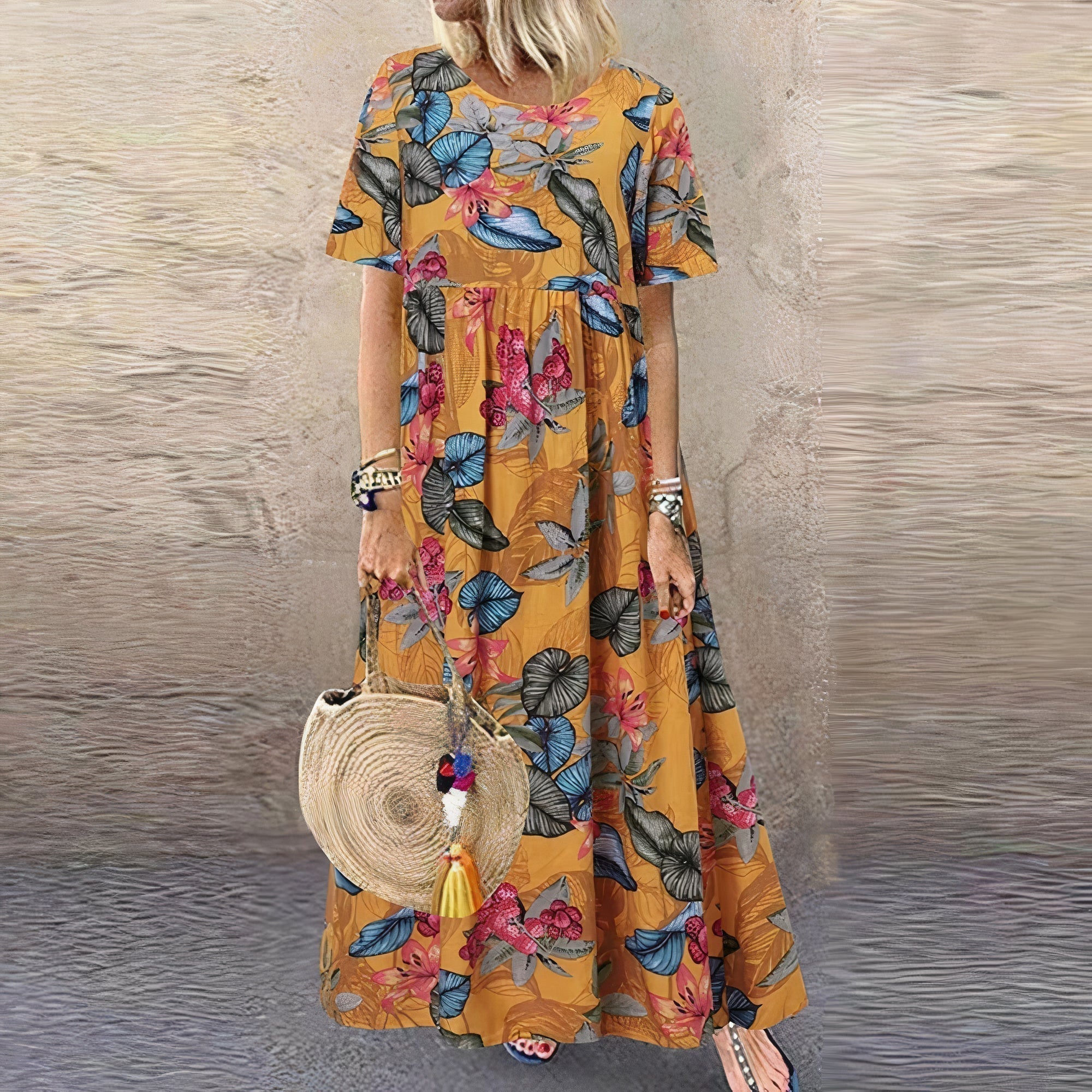 Florina Women's Floral Short Sleeve Maxi Dress