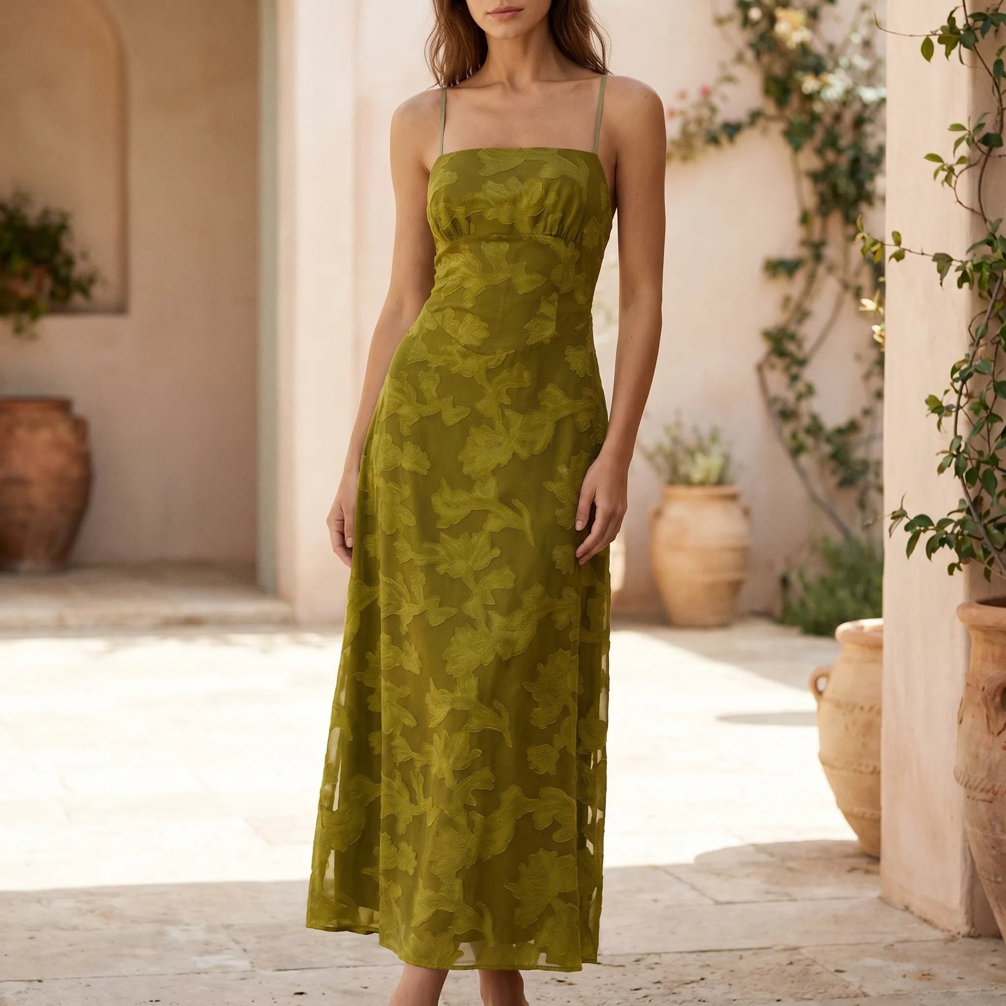 Rivienne Textured Floral A-Line Maxi Dress