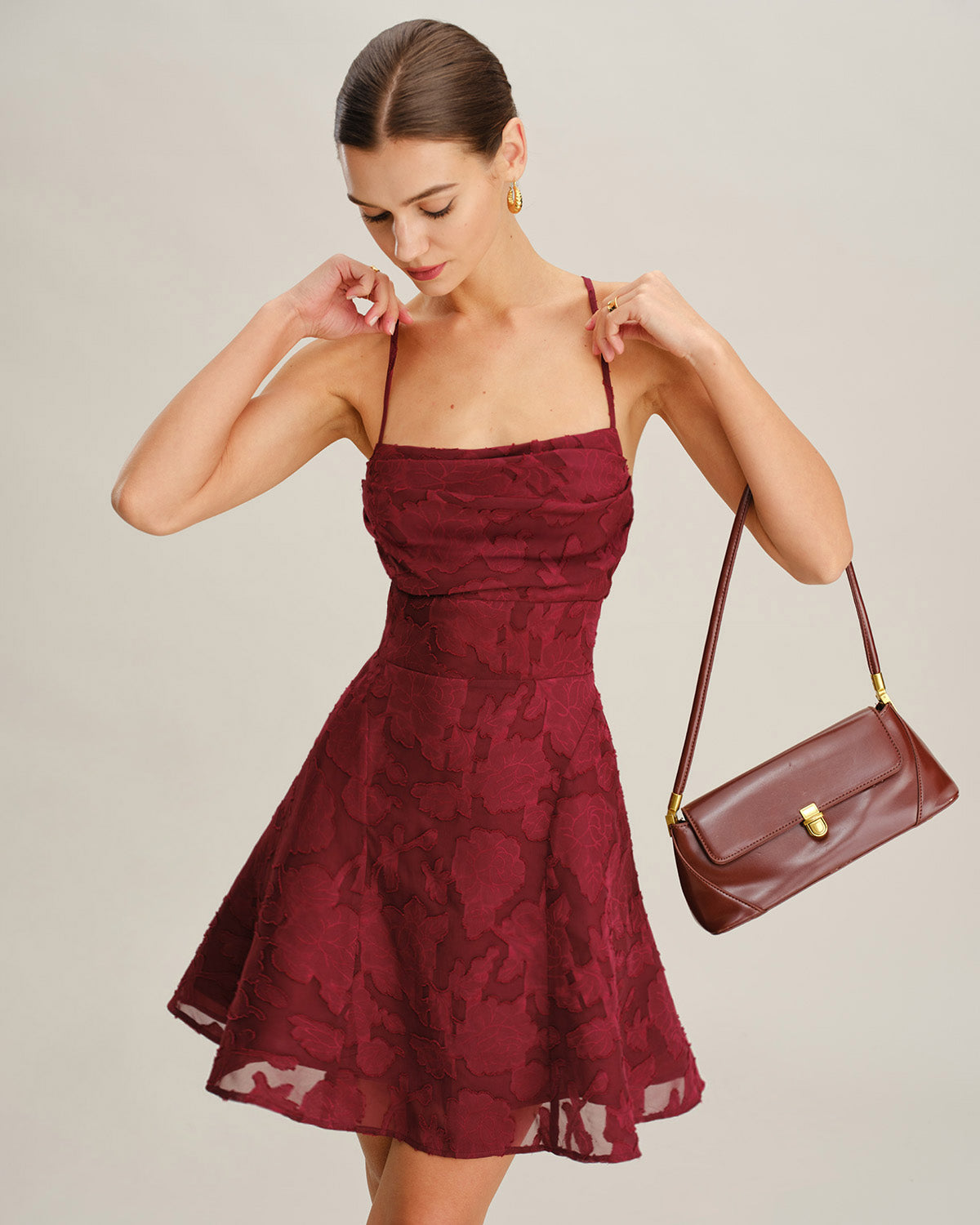 Veyra Textured Floral Square-Neck Mini Dress