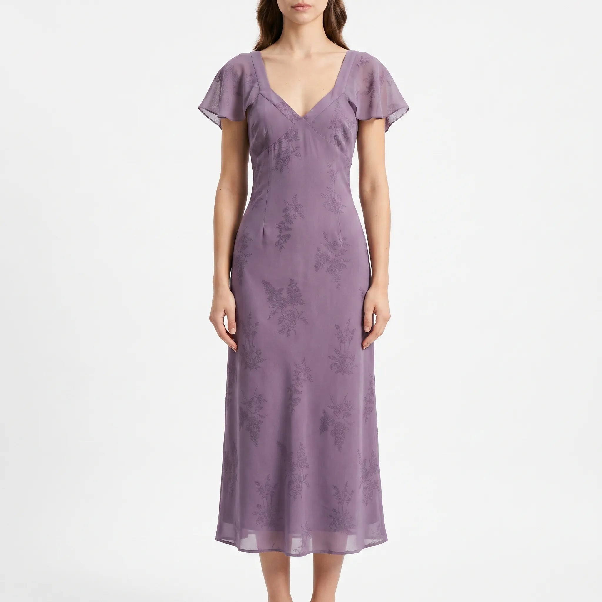 Valora V-Neck Butterfly Sleeve Midi Dress