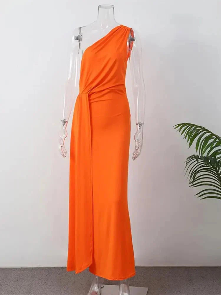 Sancia One Shoulder Orange Maxi Dress