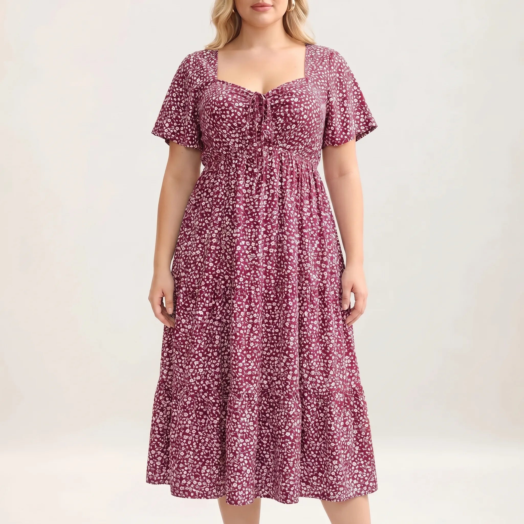 Rosalind Tiered Midi Dress with Sweetheart Neckline